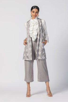 Mulmul Wool Tiare Grey Jacket With Tiare Grey Pant Co-Ord Set