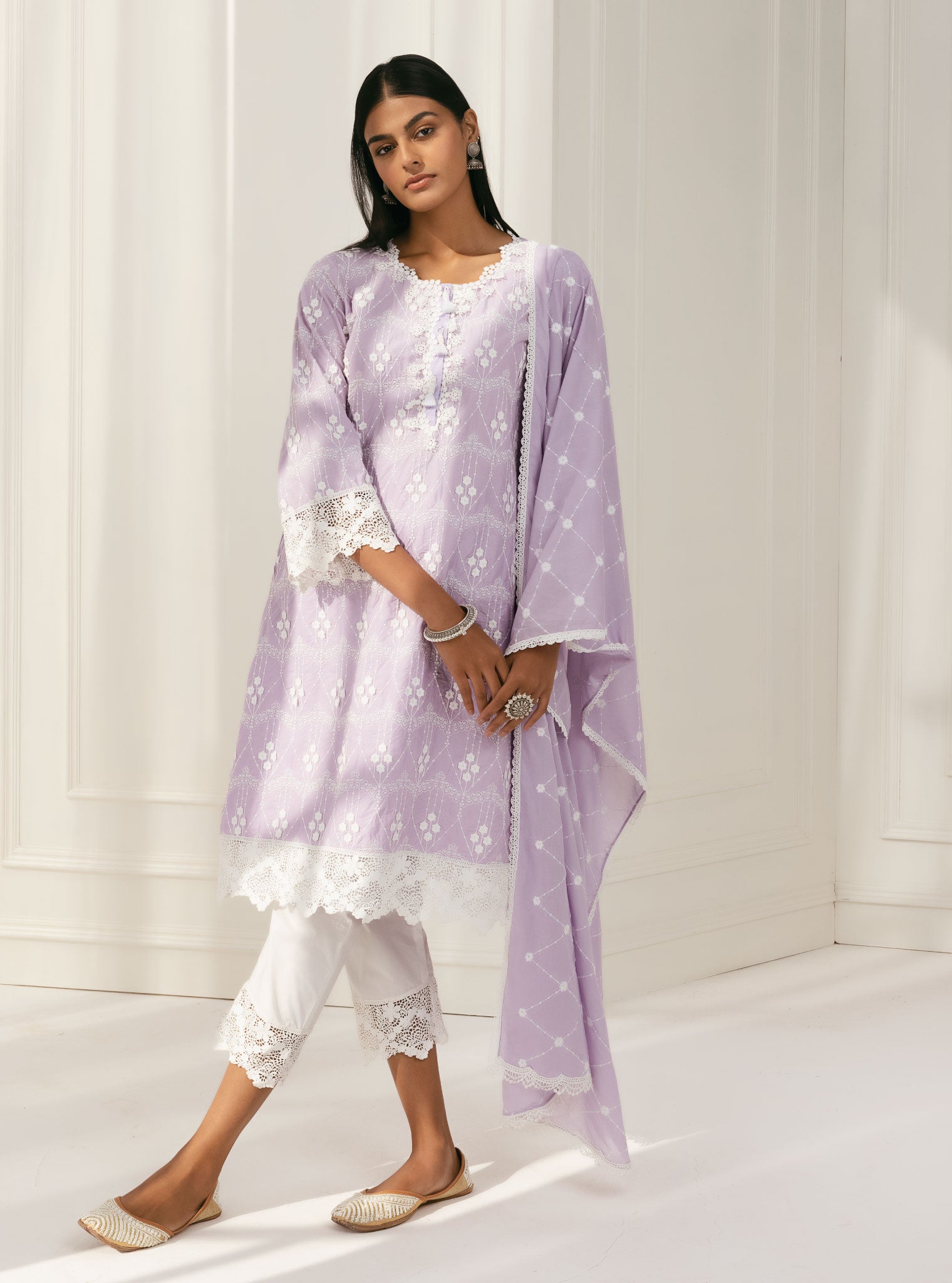 Mulmul Cotton Tirchy Lilac Kurta