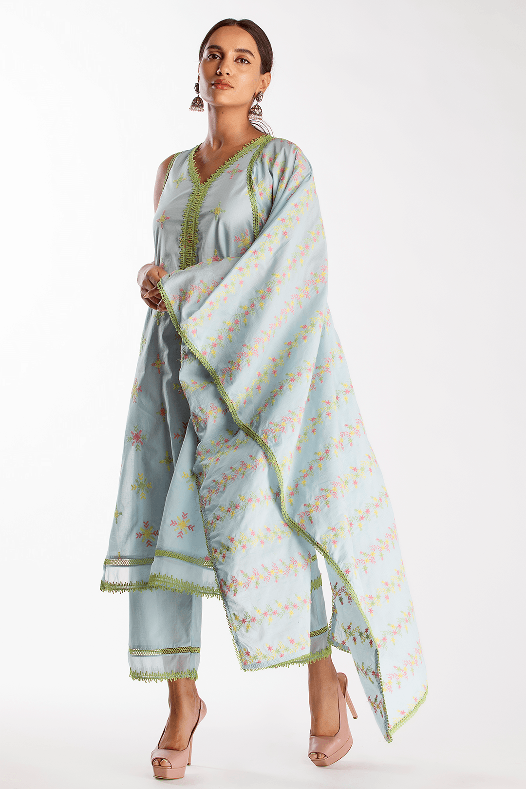 Mulmul Cotton Botanica Light Blue Dupatta