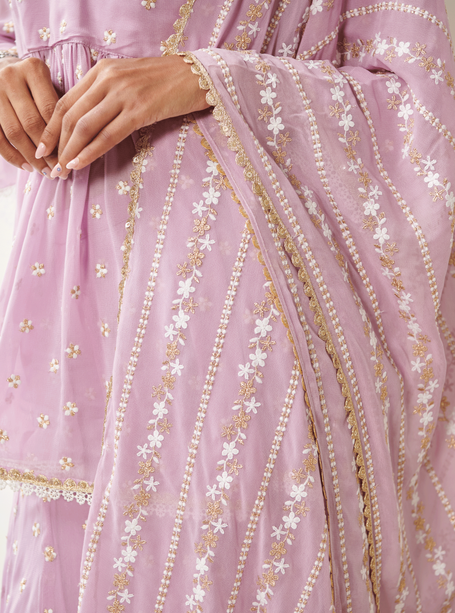 Mulmul Georgette Isra Lilac Kurta With Isra Lilac Sharara