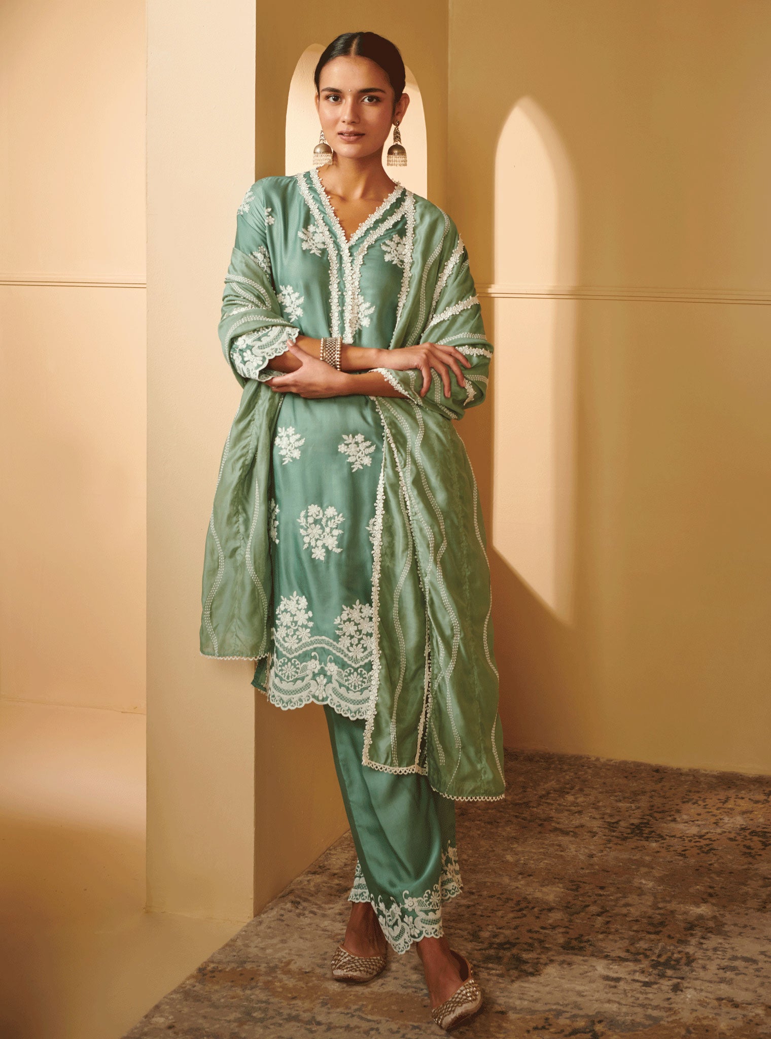 Mulmul Idaa Teal dupatta