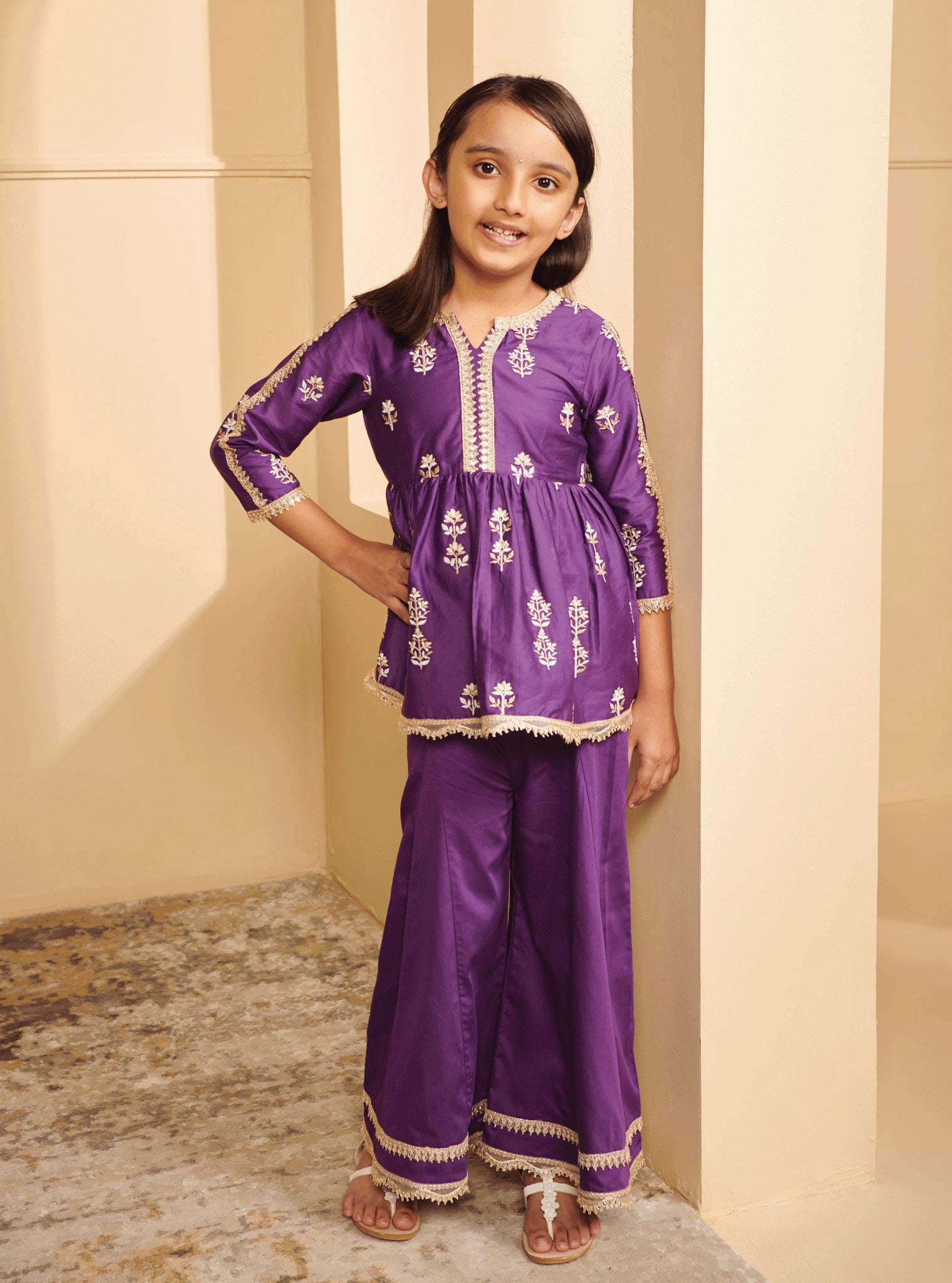 Mulmul Pima Satin Jhelum Purple Kurta With Jhelum Purple Sharara