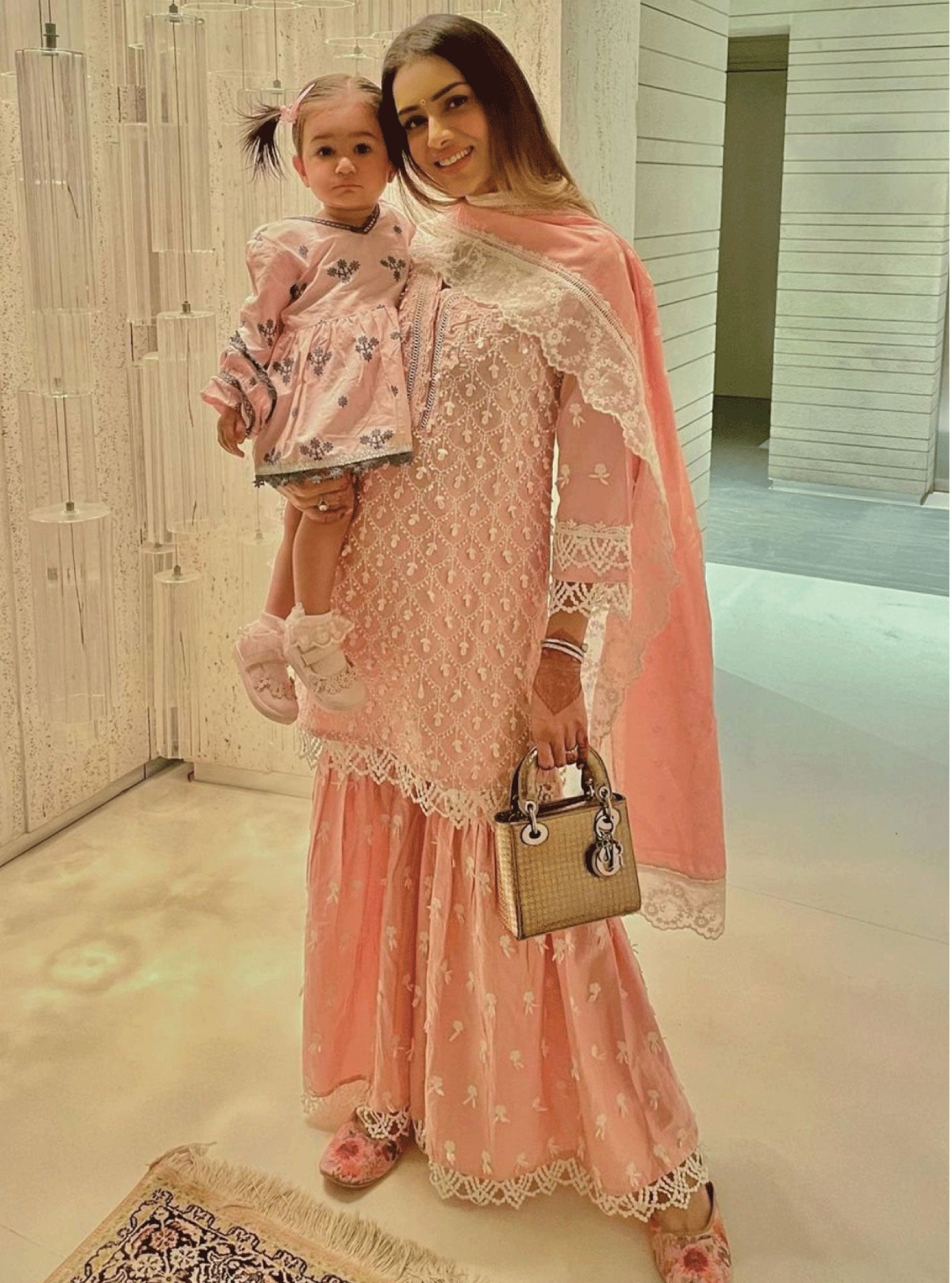 Mulmul Supima Satin Hayes Pink Kurta With Hayes Pink Pant