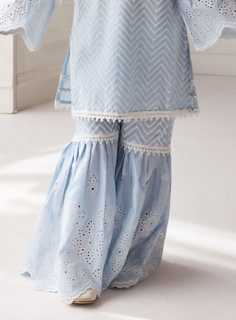 Mulmul Cotton Philo Light Blue Garara