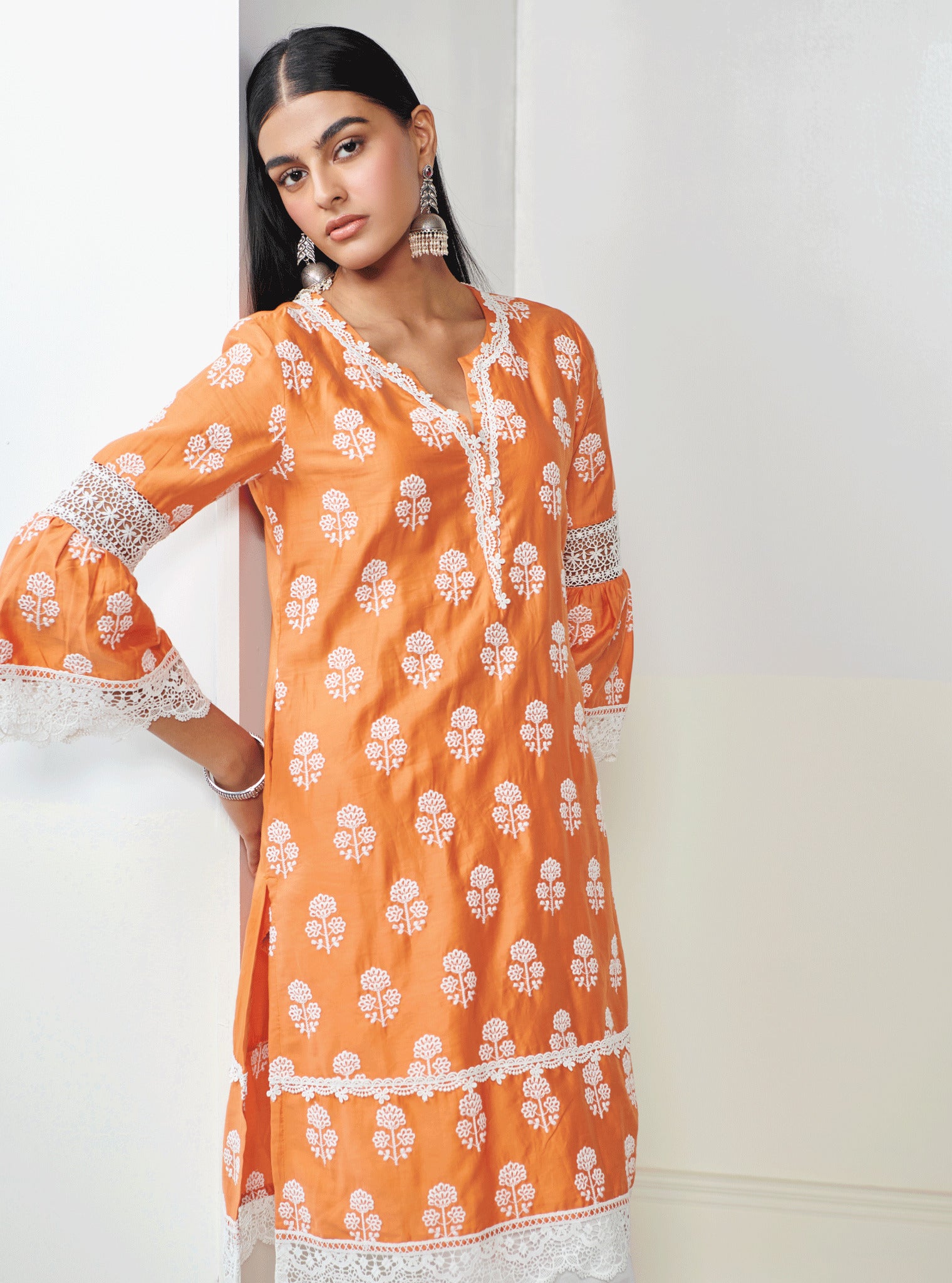 Mulmul Pima Tatiana Orange Kurta