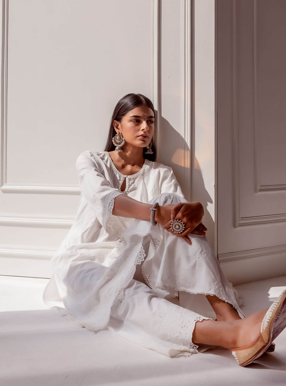 Mulmul Supima Cotton Tia White Palazzo main image 1