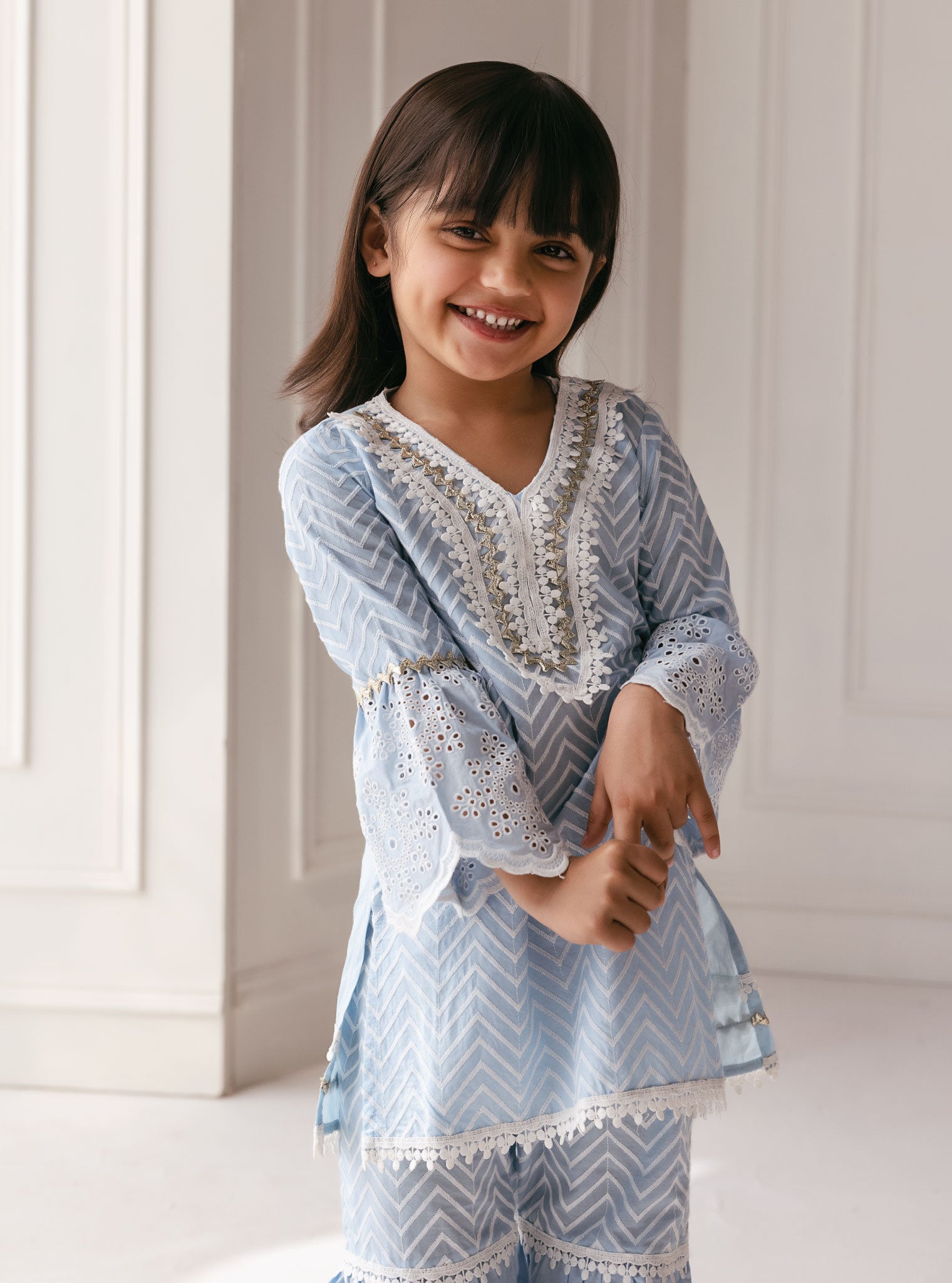 Mulmul Cotton Philo Light Blue Kurta