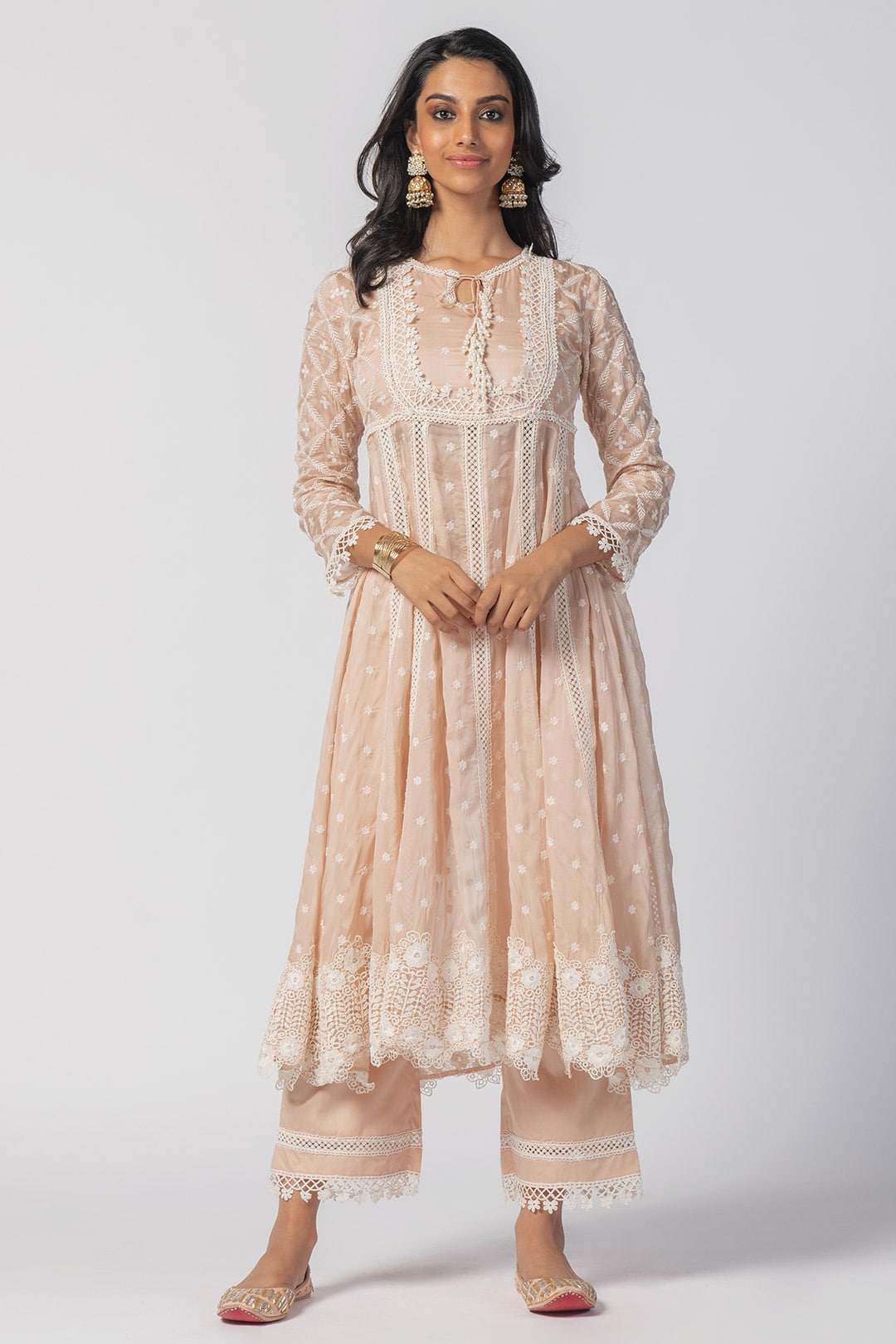 Mulmul Organza Valerie Anarkali Beige Kurta
