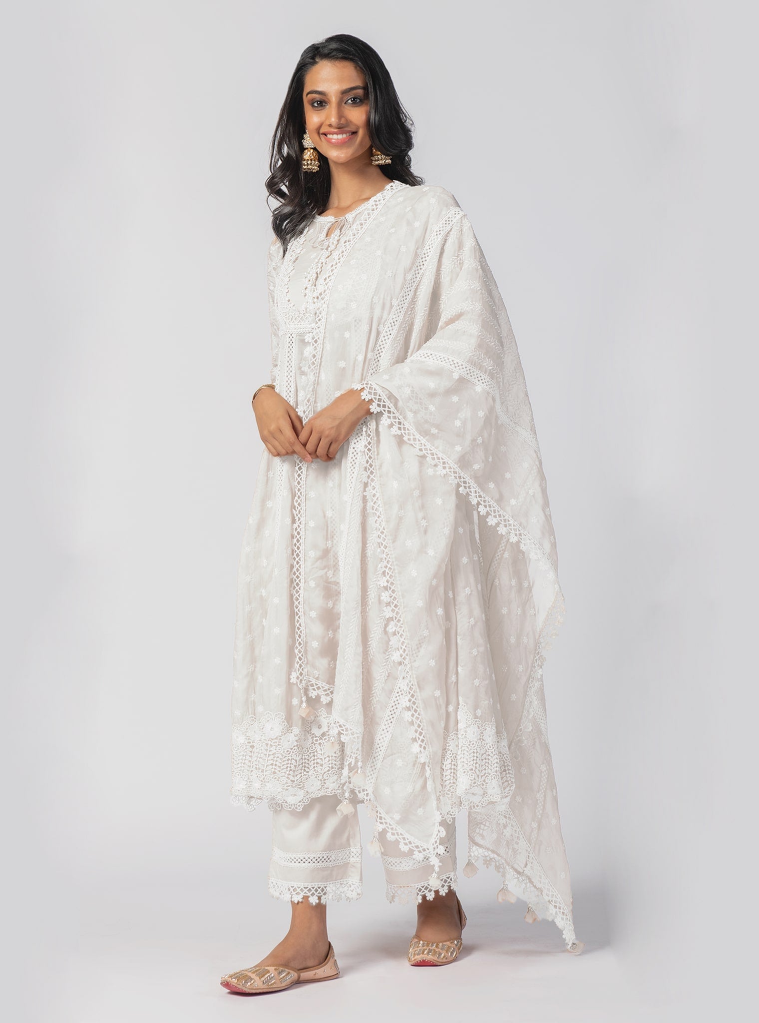 Mulmul Organza Cherie Off White Dupatta