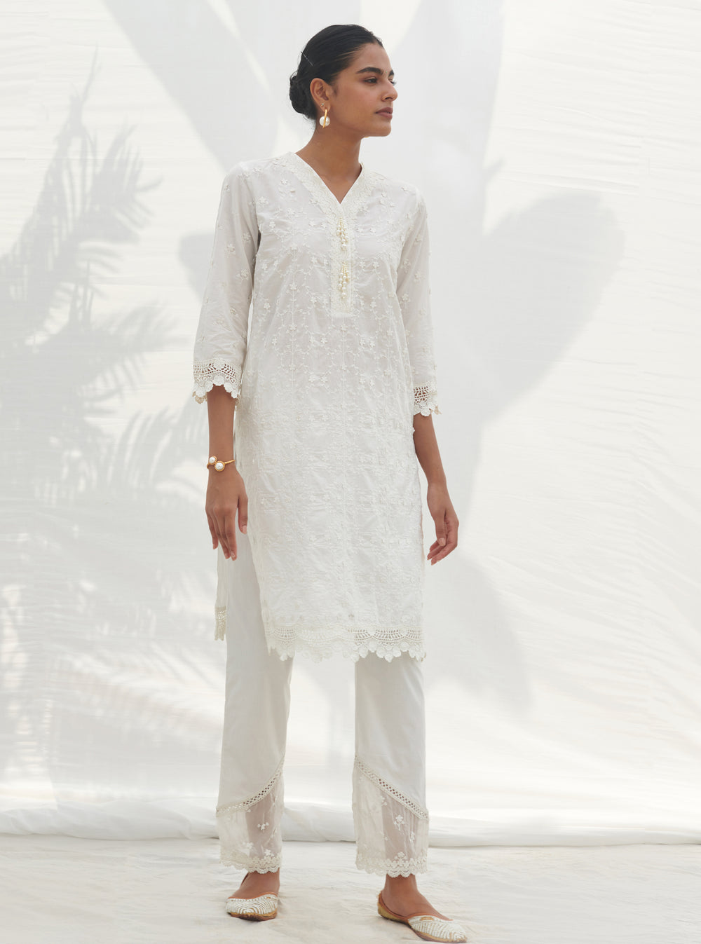 Veliena Supima Cotton White Kurta Set