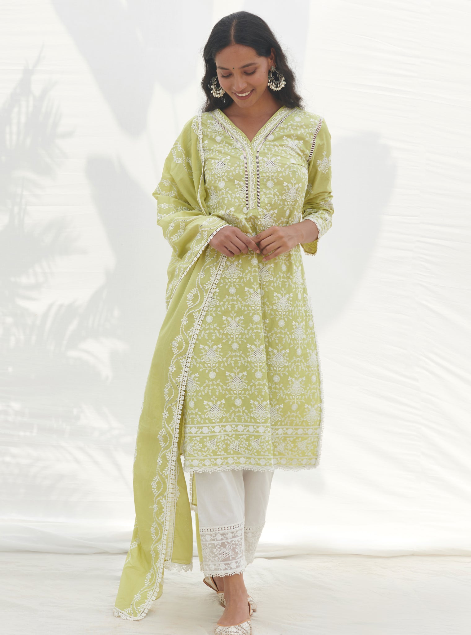 Mulmul Cotton Verla Lime kurta