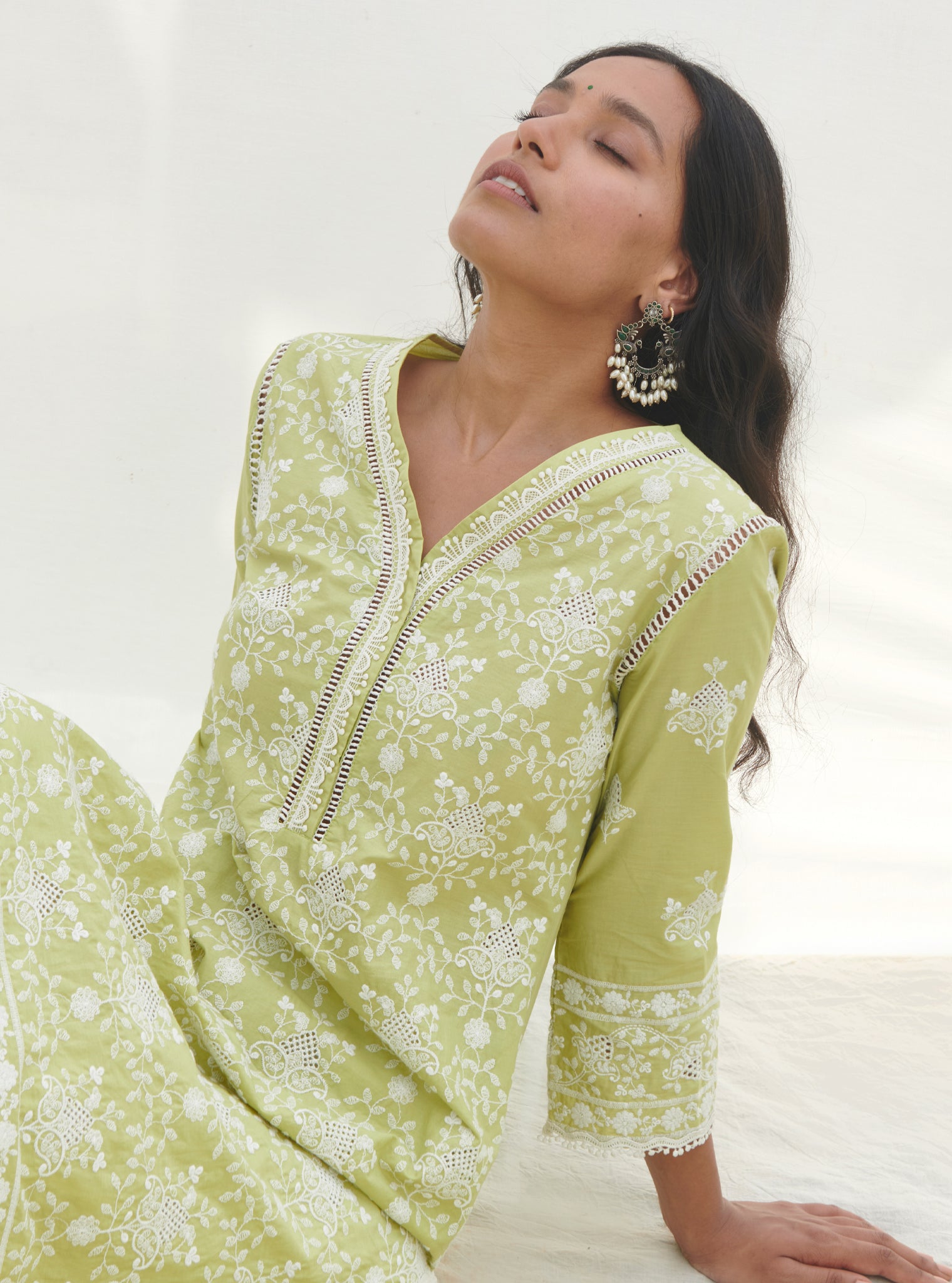 Mulmul Cotton Verla Lime kurta