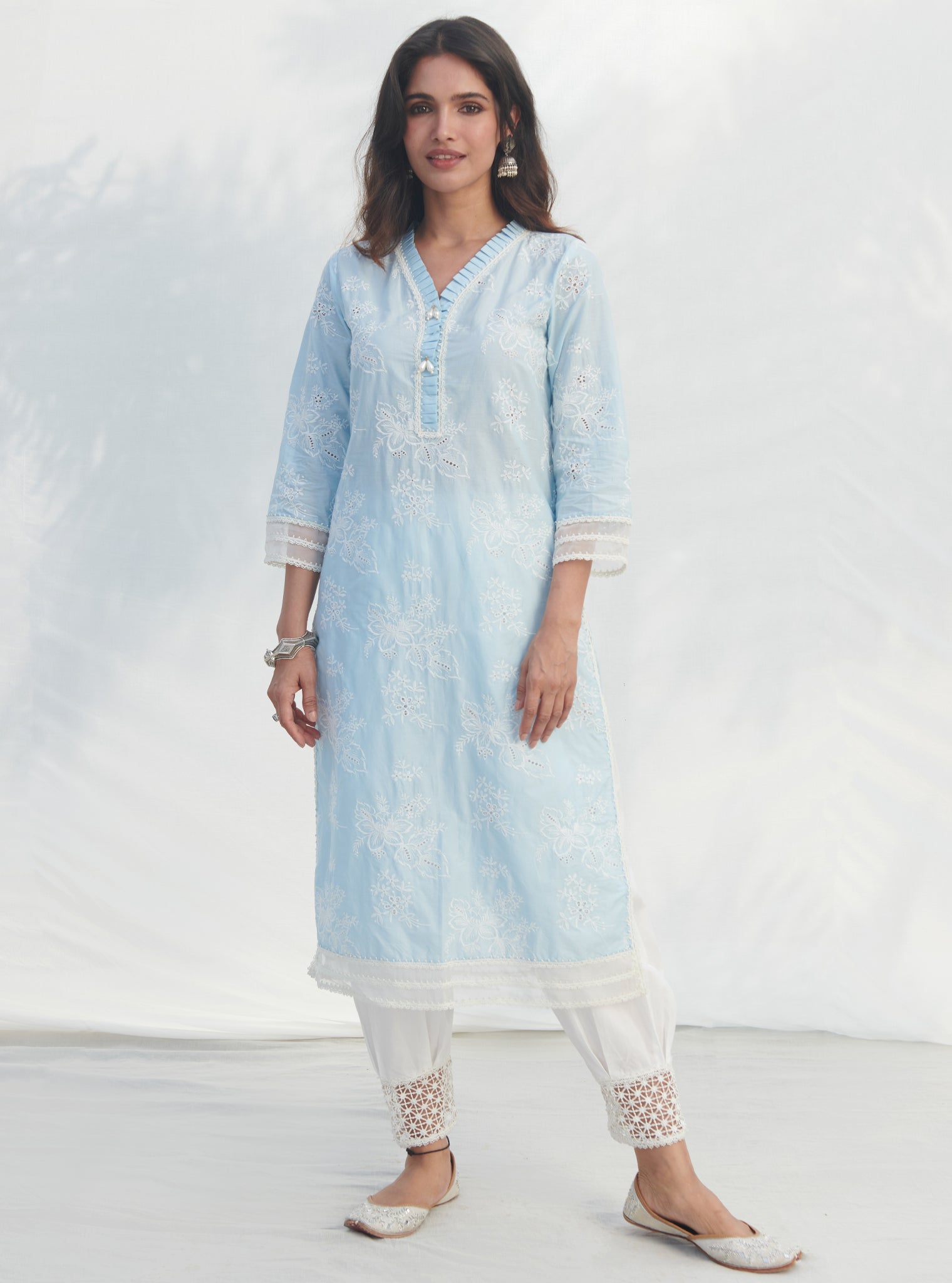 Mulmul Supima Cotton Verlem Blue kurta