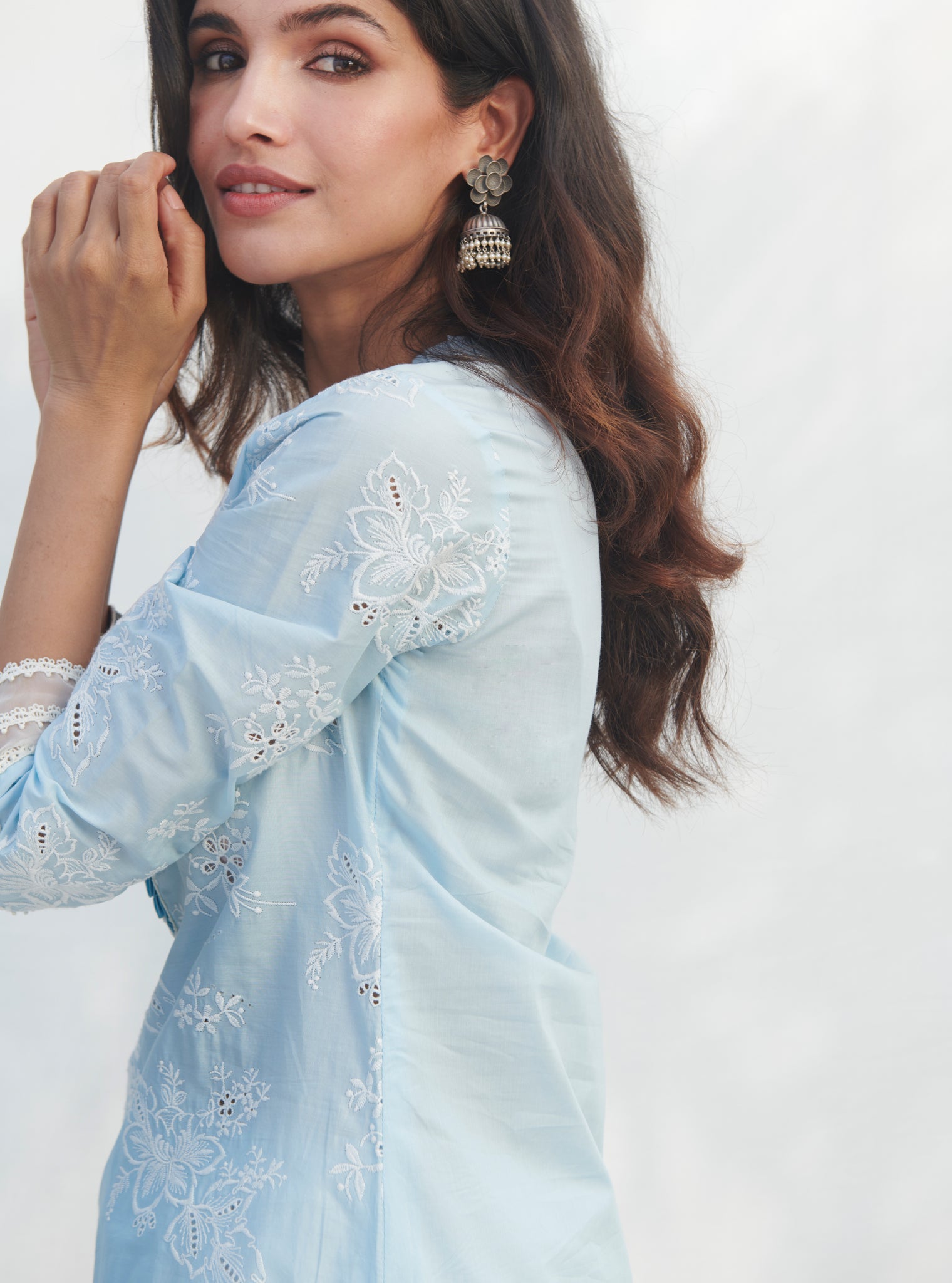 Mulmul Supima Cotton Verlem Blue kurta