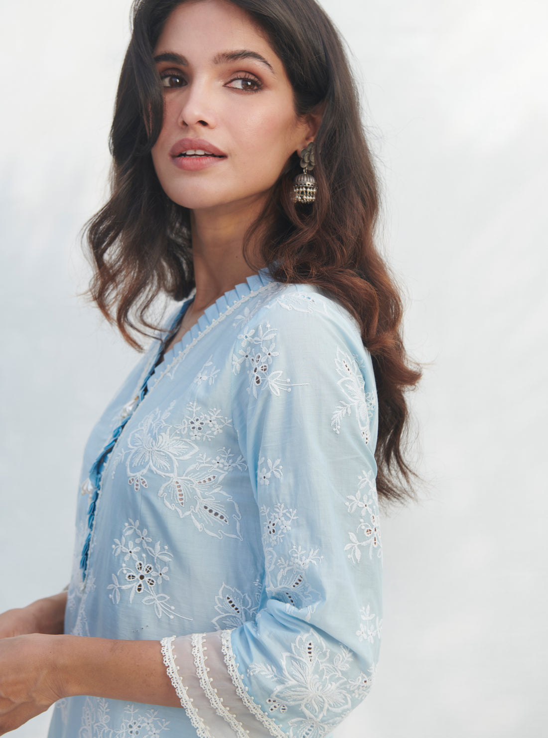 Mulmul Supima Cotton Verlem White kurta