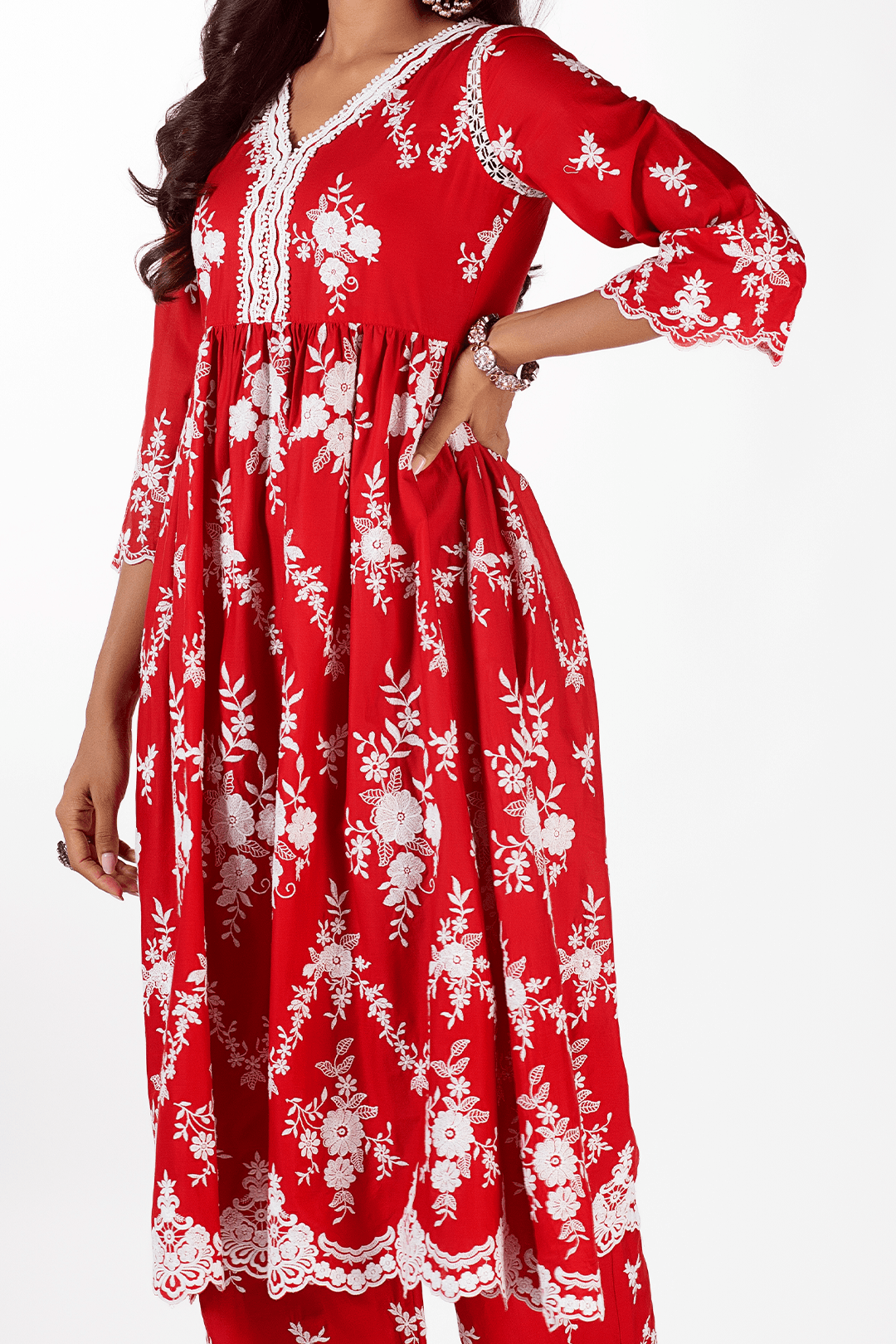 Mulmul Cotton Zambi Red Kurta