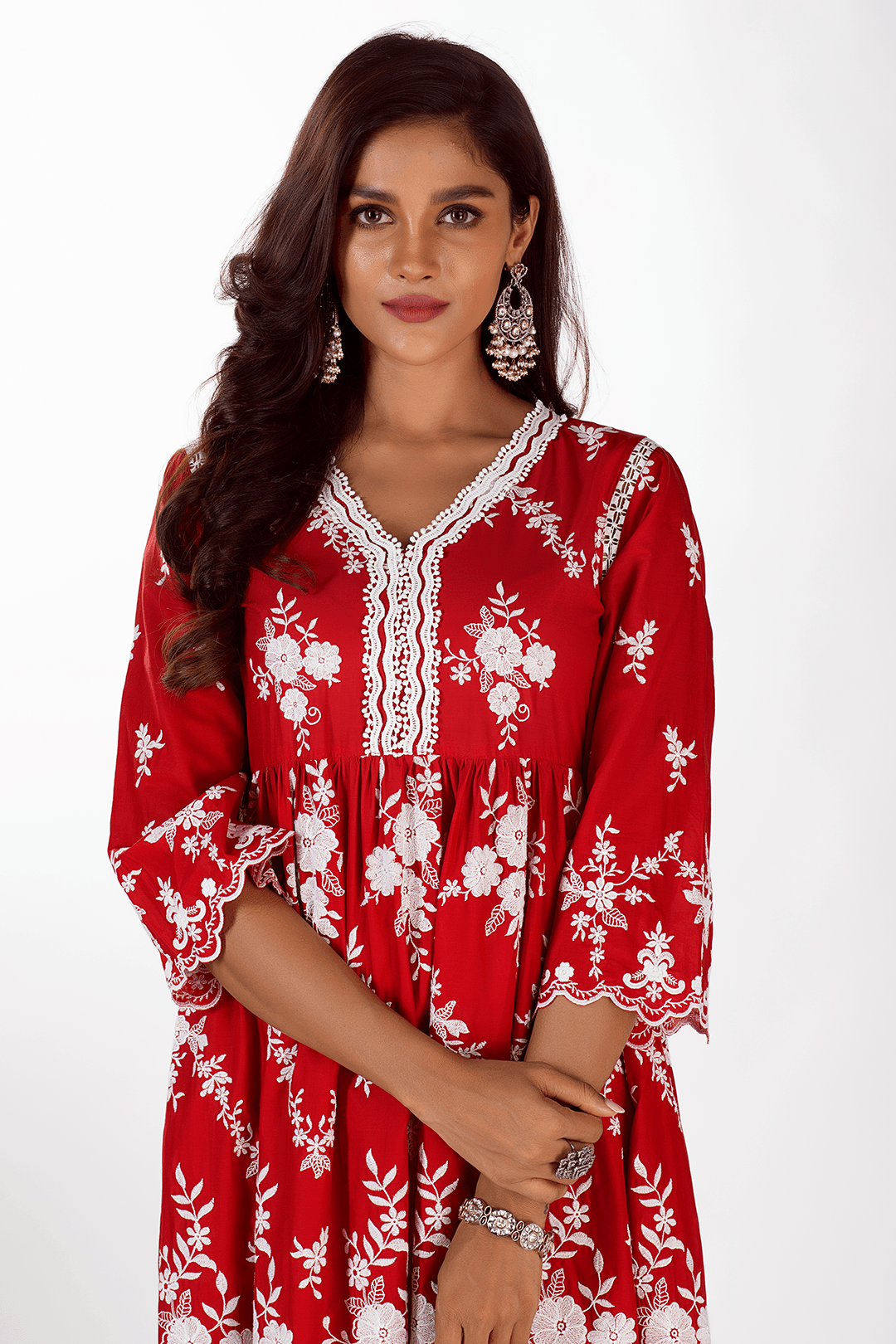 Mulmul Cotton Zambi Red Kurta