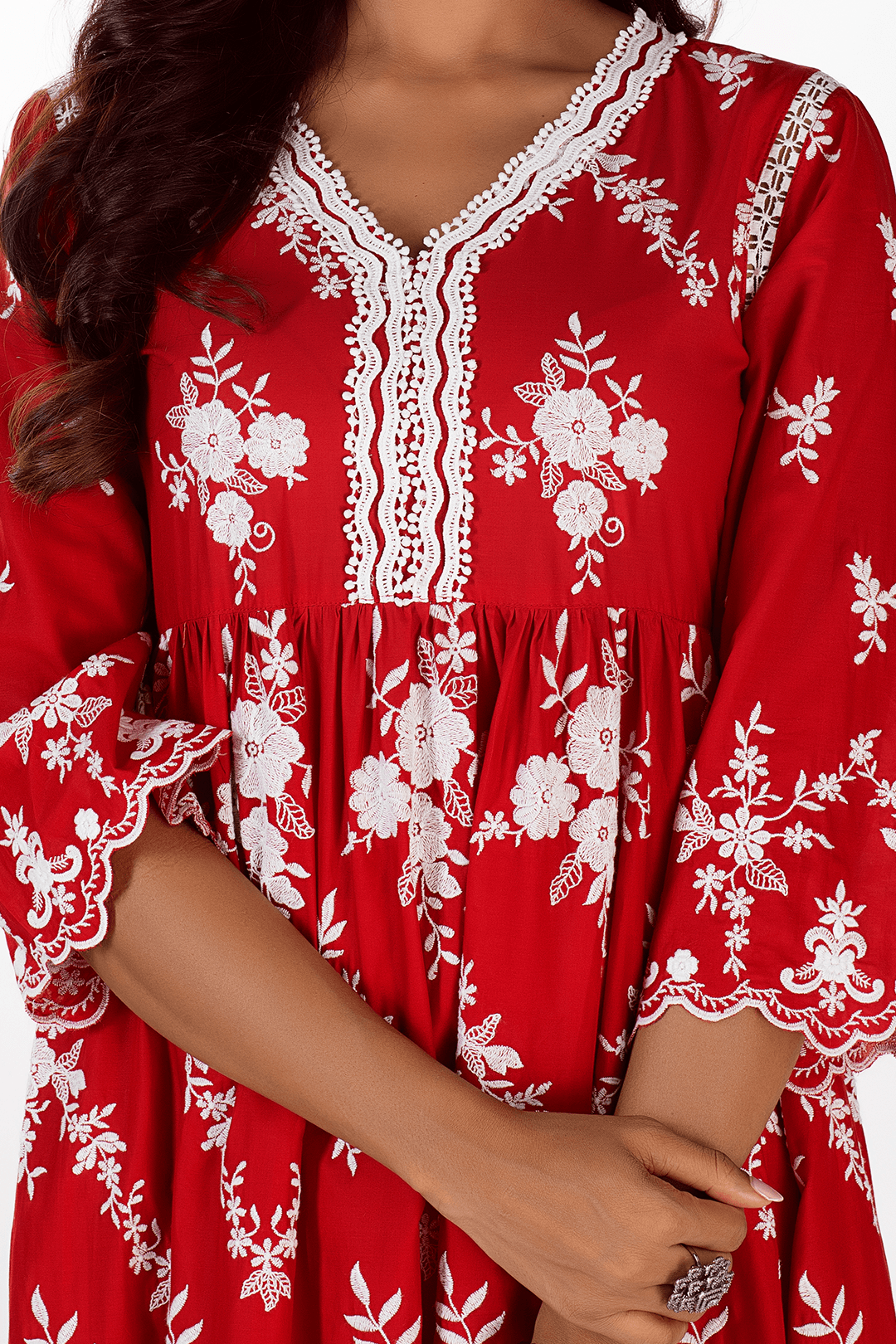 Mulmul Cotton Zambi Red Kurta