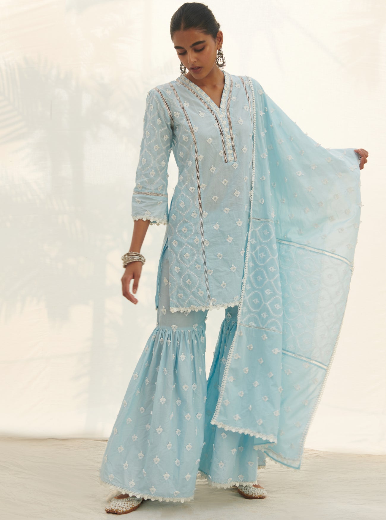 Mulmul Supima Cotton Pilerne Blue Dupatta