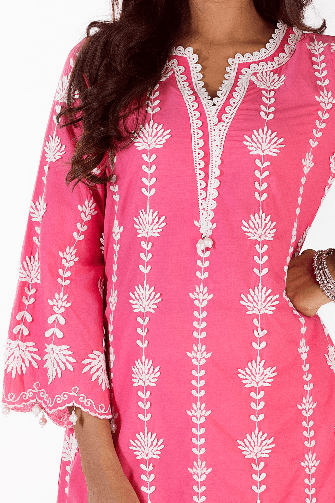 Mulmul Cotton Zaira Fuchsia Kurta With Zaira Fuchsia Palazzo