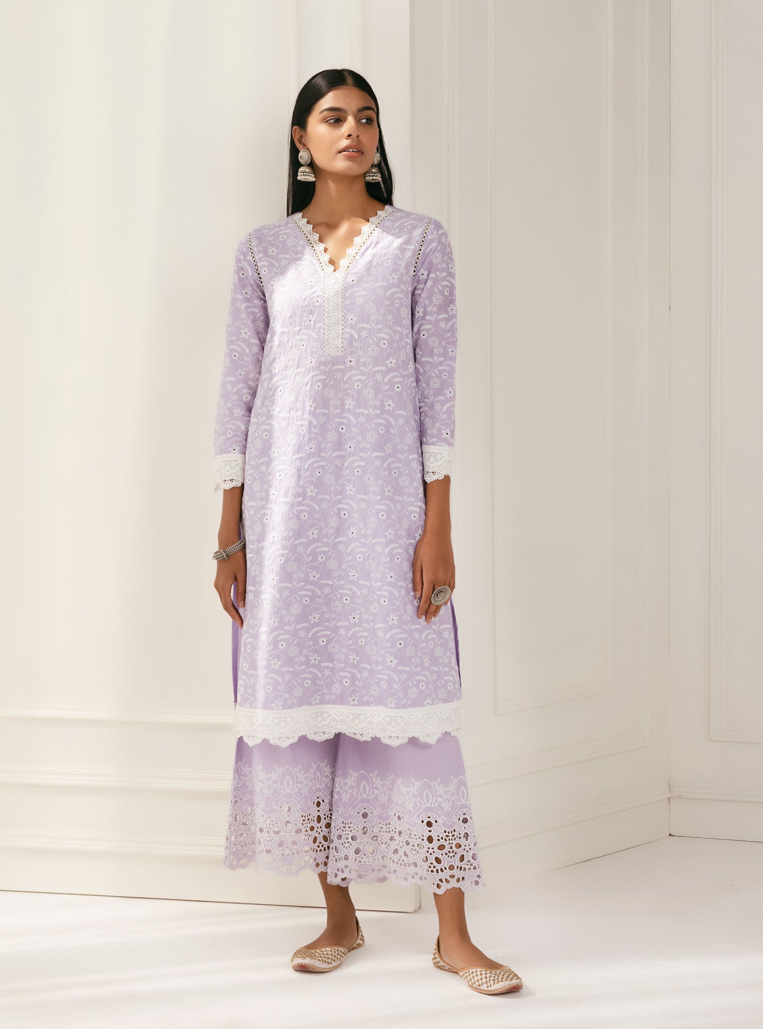 Mulmul Cotton Ziro Lilac Kurta With Ziro Lilac Pant