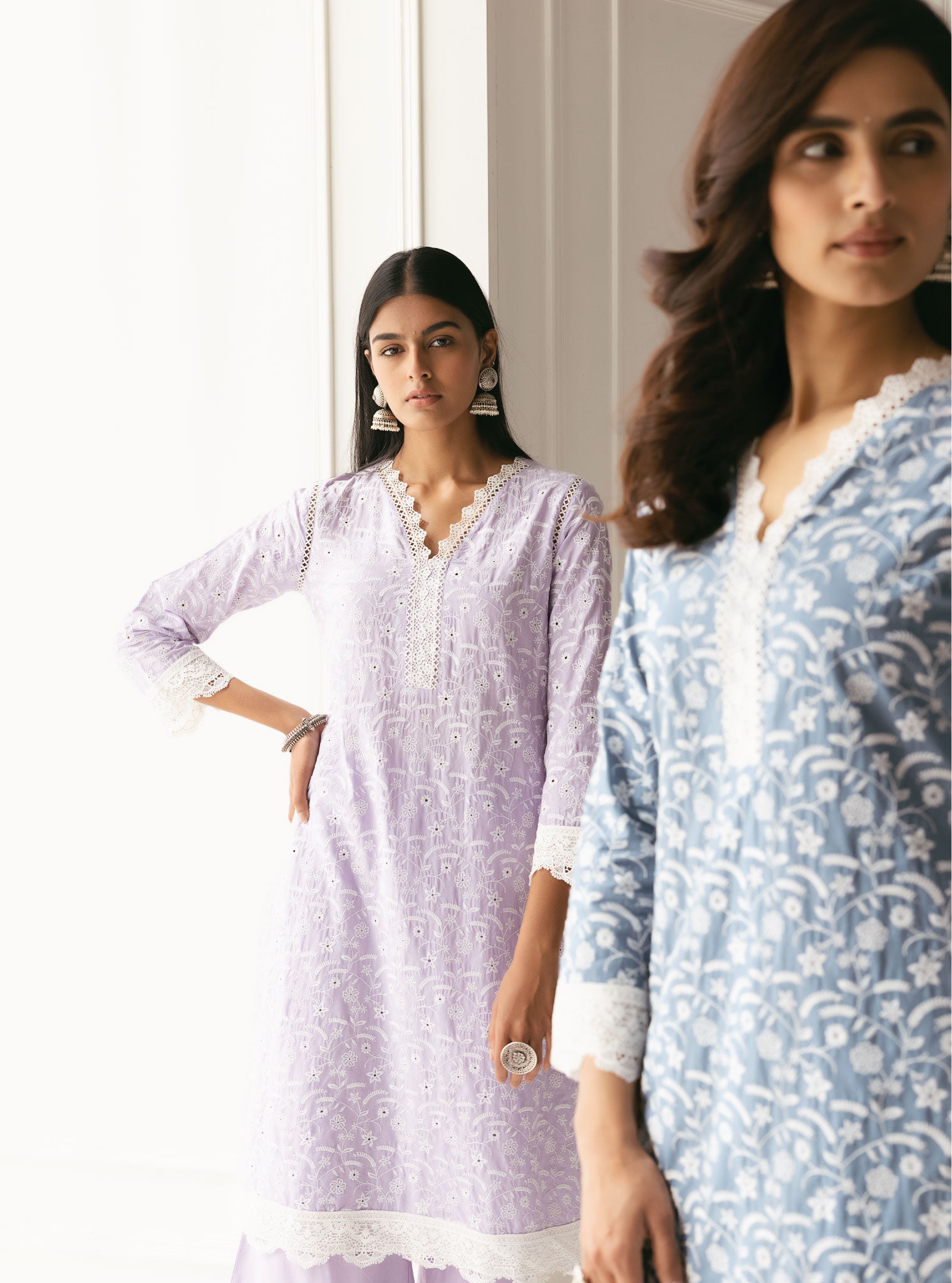 Mulmul Cotton Ziro Lilac Kurta With Ziro Lilac Pant