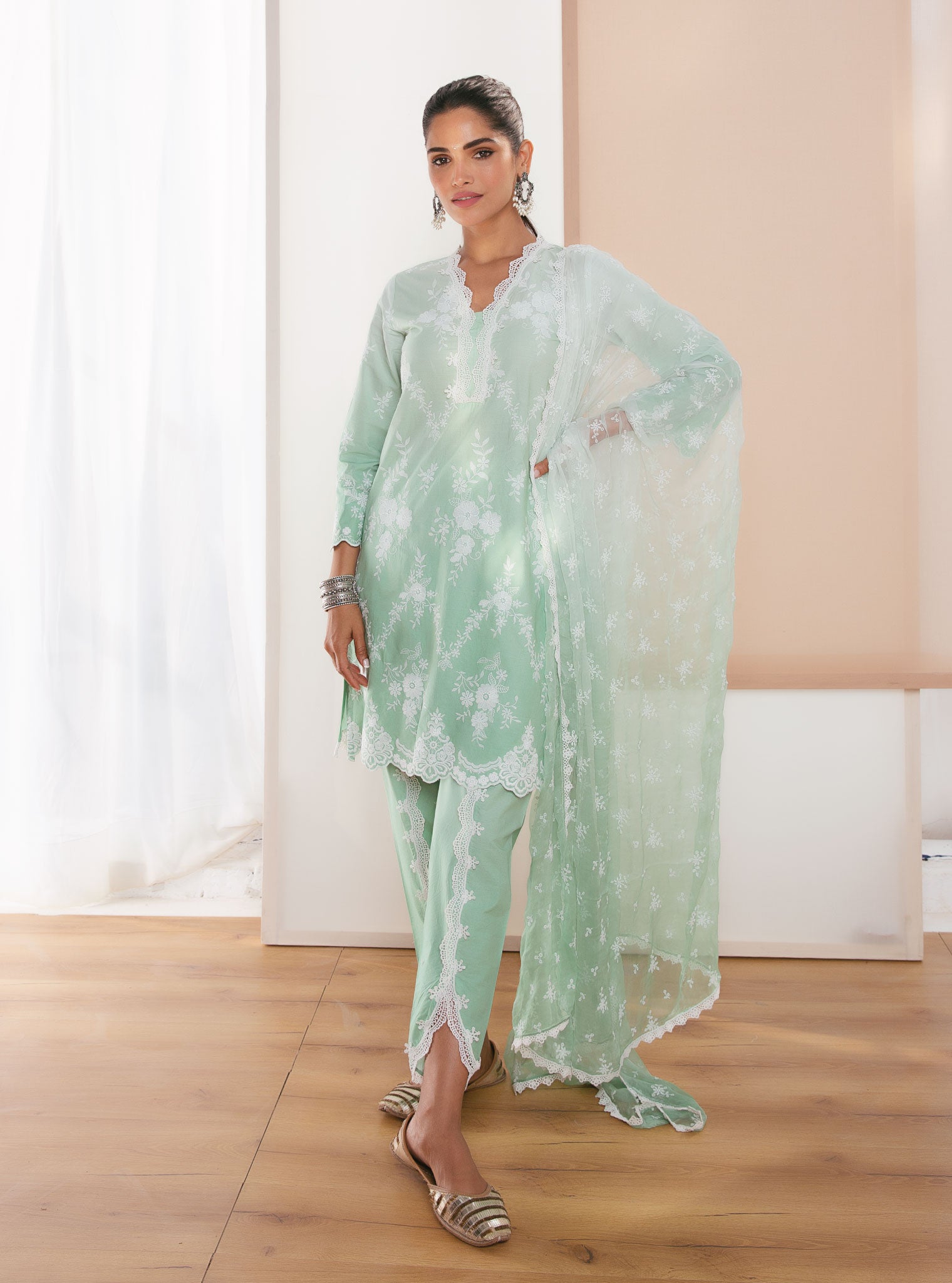 Mulmul Chiffon Feni Green Dupatta