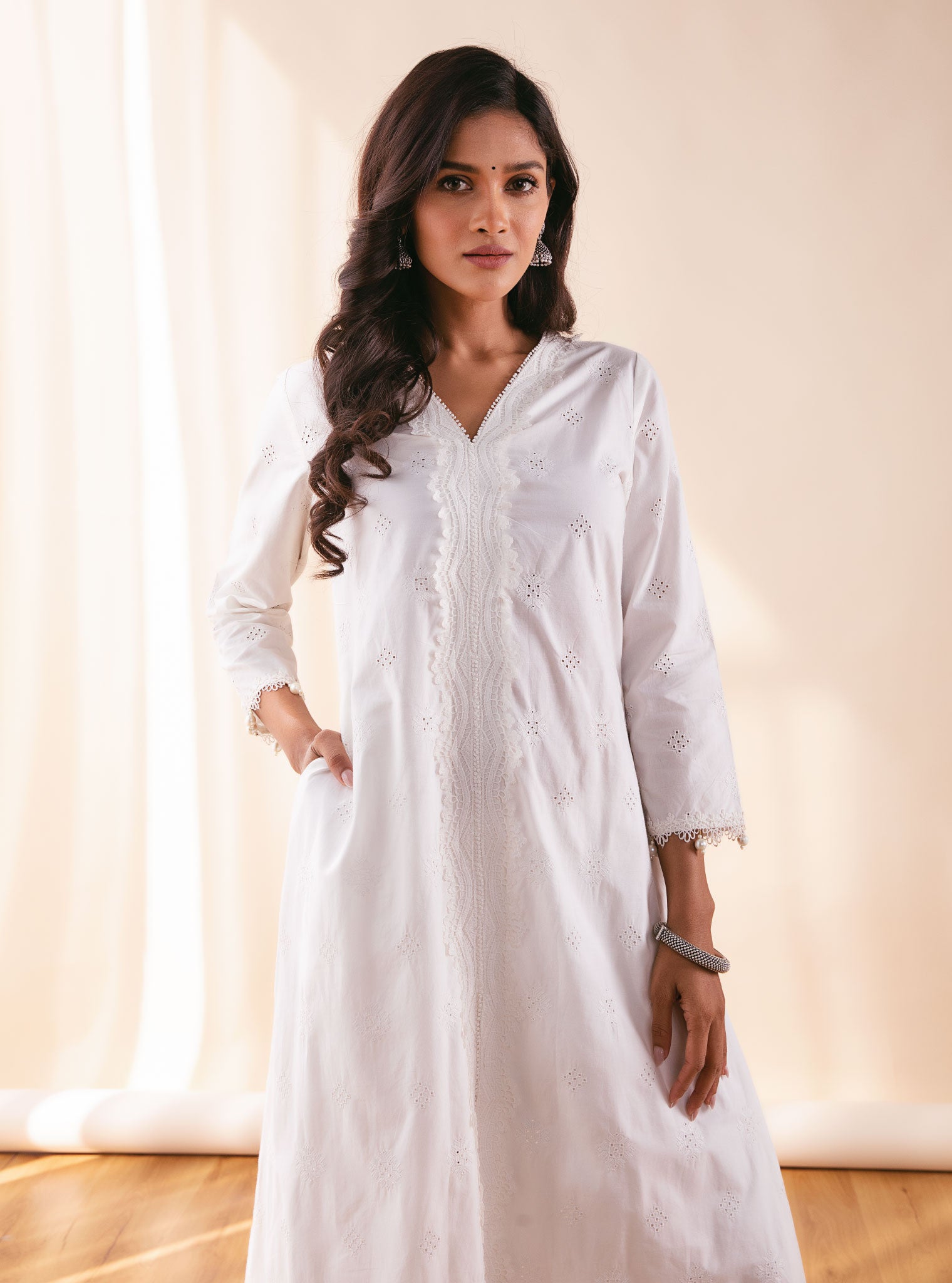 Mulmul Cotton Audrey White Kurta With Audrey White Palazzo