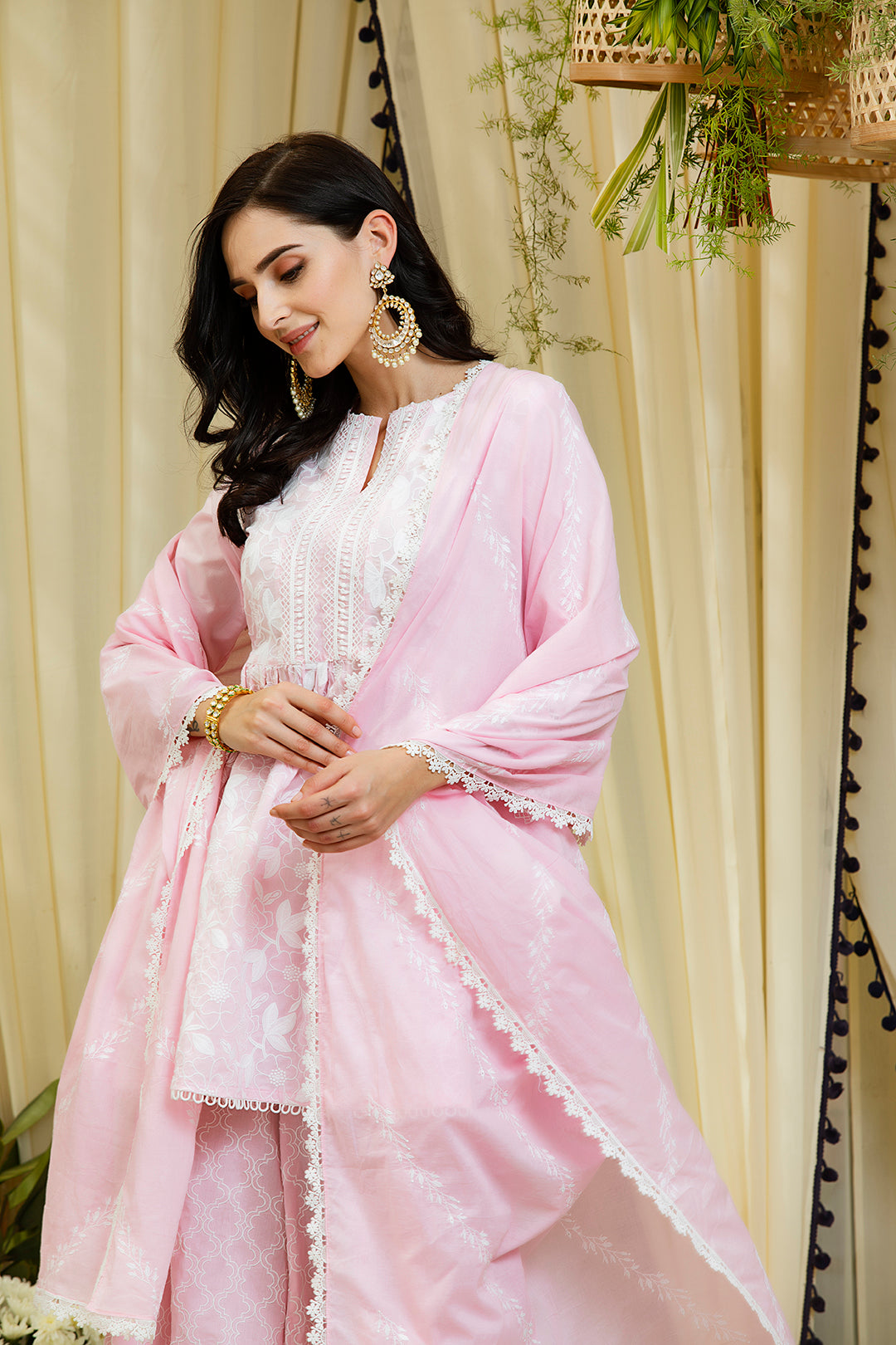 Mulmul Magnolia Pink Kurta - Full Sleeves With Embroidered Sharara