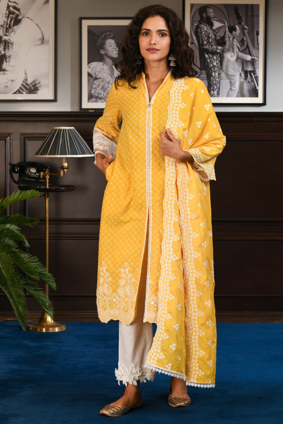 Yellow & Black Cotton Long Kurta With Palazzo Salwar Suits Online – Lady  India