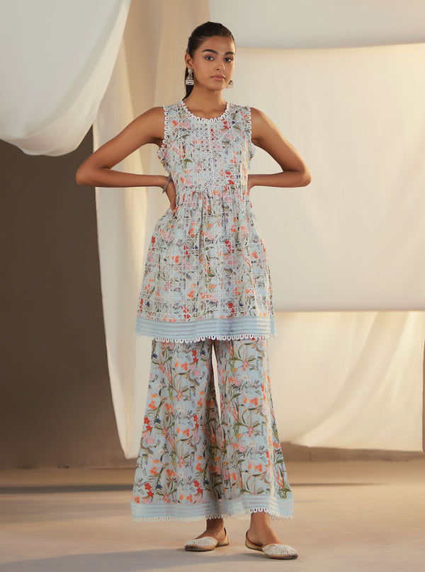 Mulmul Supima Cotton Elora Blue Kurta main image 1
