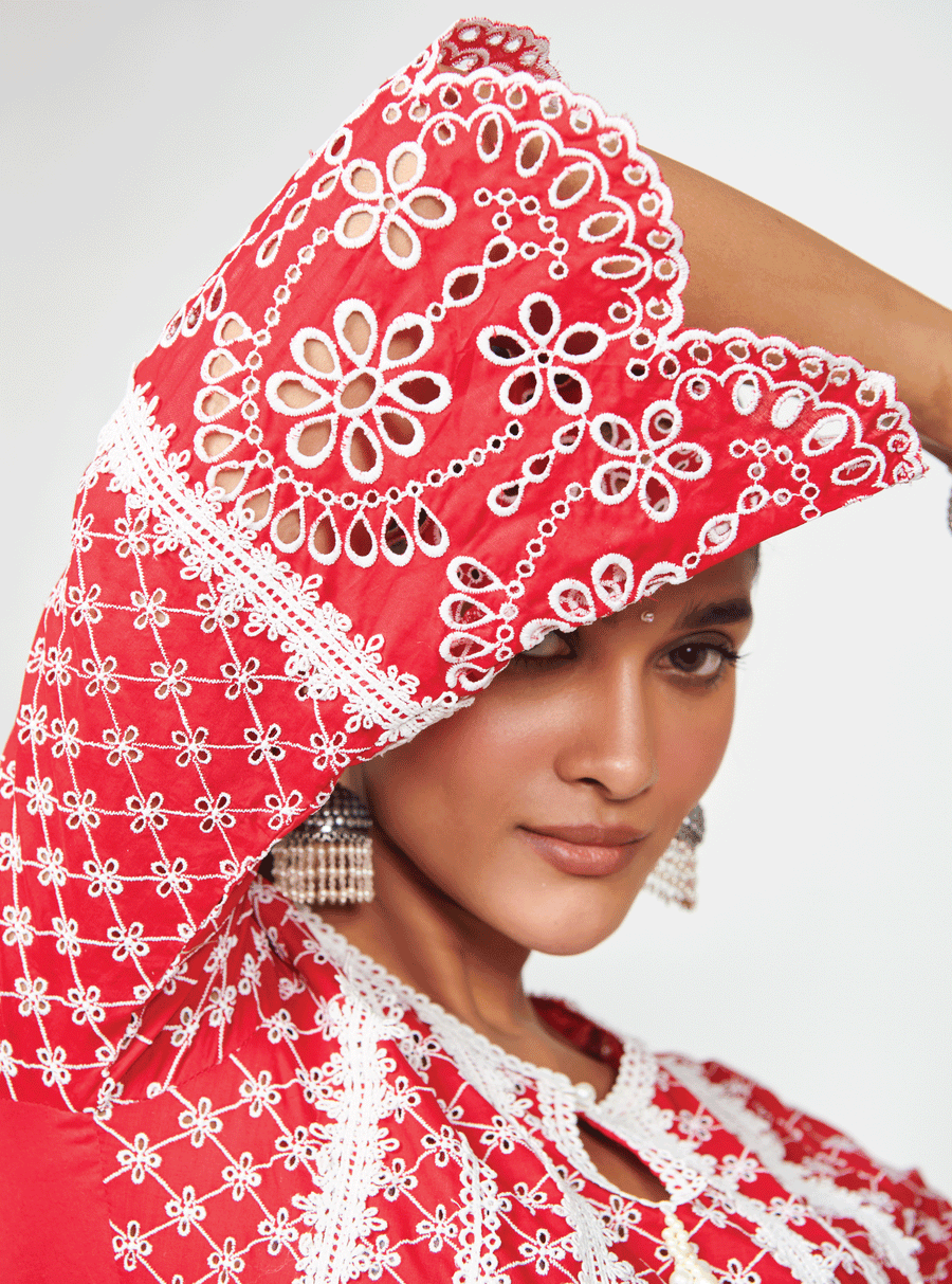 Mulmul Supima Cotton Rae Red Dupatta