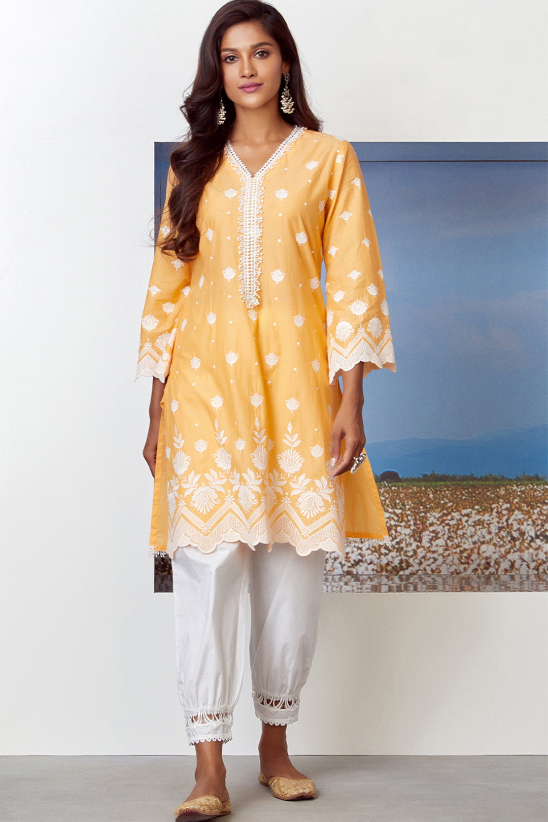 Mulmul Cotton Garden Cress Orange Kurta