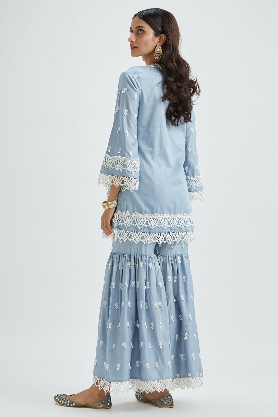 Mulmul Supima Satin Hayes Wedgewood Kurta With Hayes Wedgewood Pant