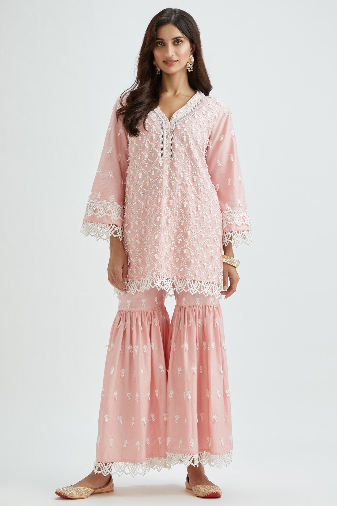 Mulmul Supima Satin Hayes Pink Kurta With Hayes Pink Pant