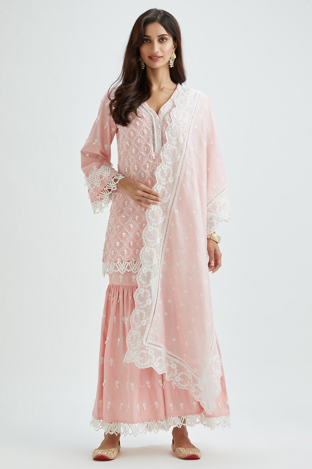 Mulmul Supima Satin Hayes Pink Kurta With Hayes Pink Pant