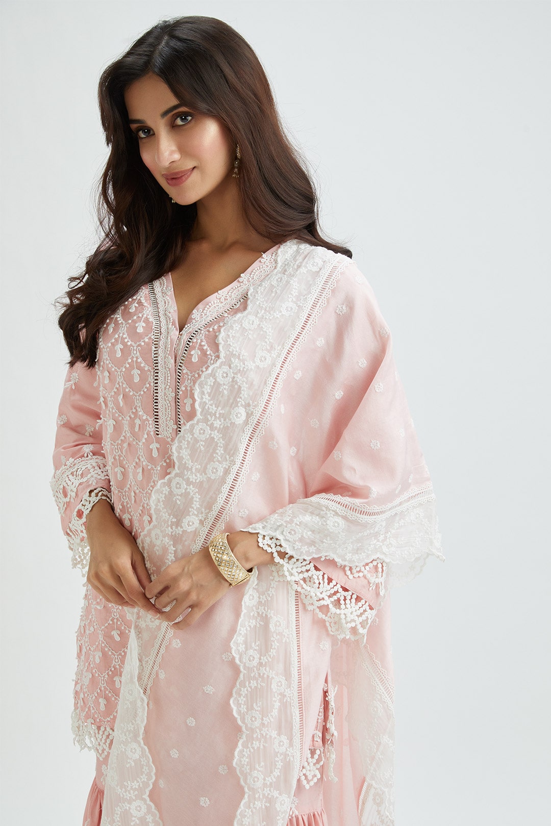 Mulmul Supima Satin Hayes Pink Kurta With Hayes Pink Pant