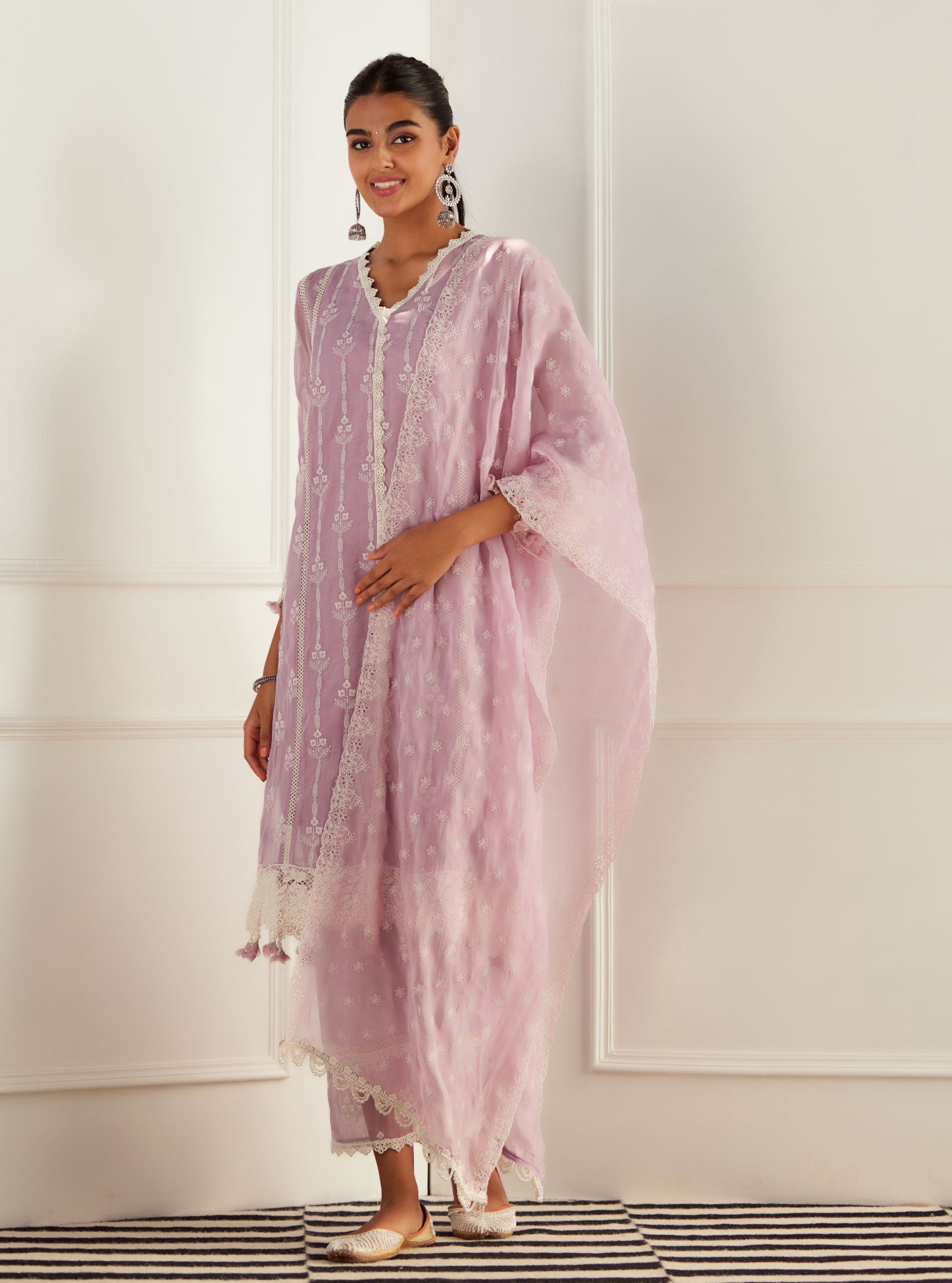 Mulmul Organza Jolene Lilac Kurta With Cotton Jolene Lilac Pant