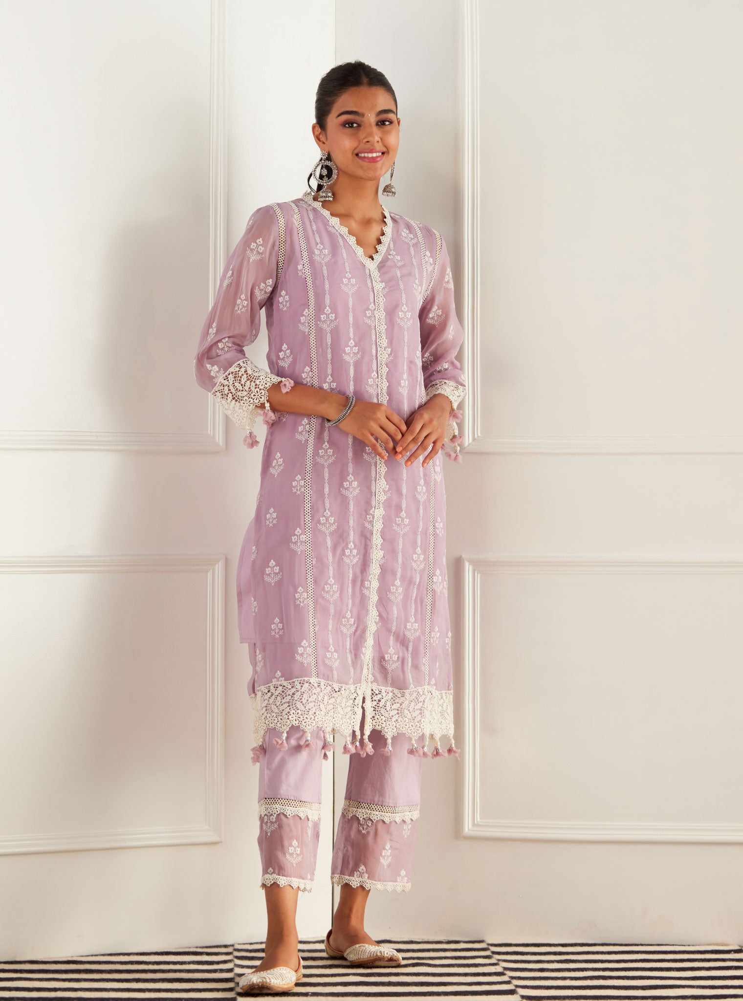 Mulmul Organza Jolene Lilac Kurta With Cotton Jolene Lilac Pant