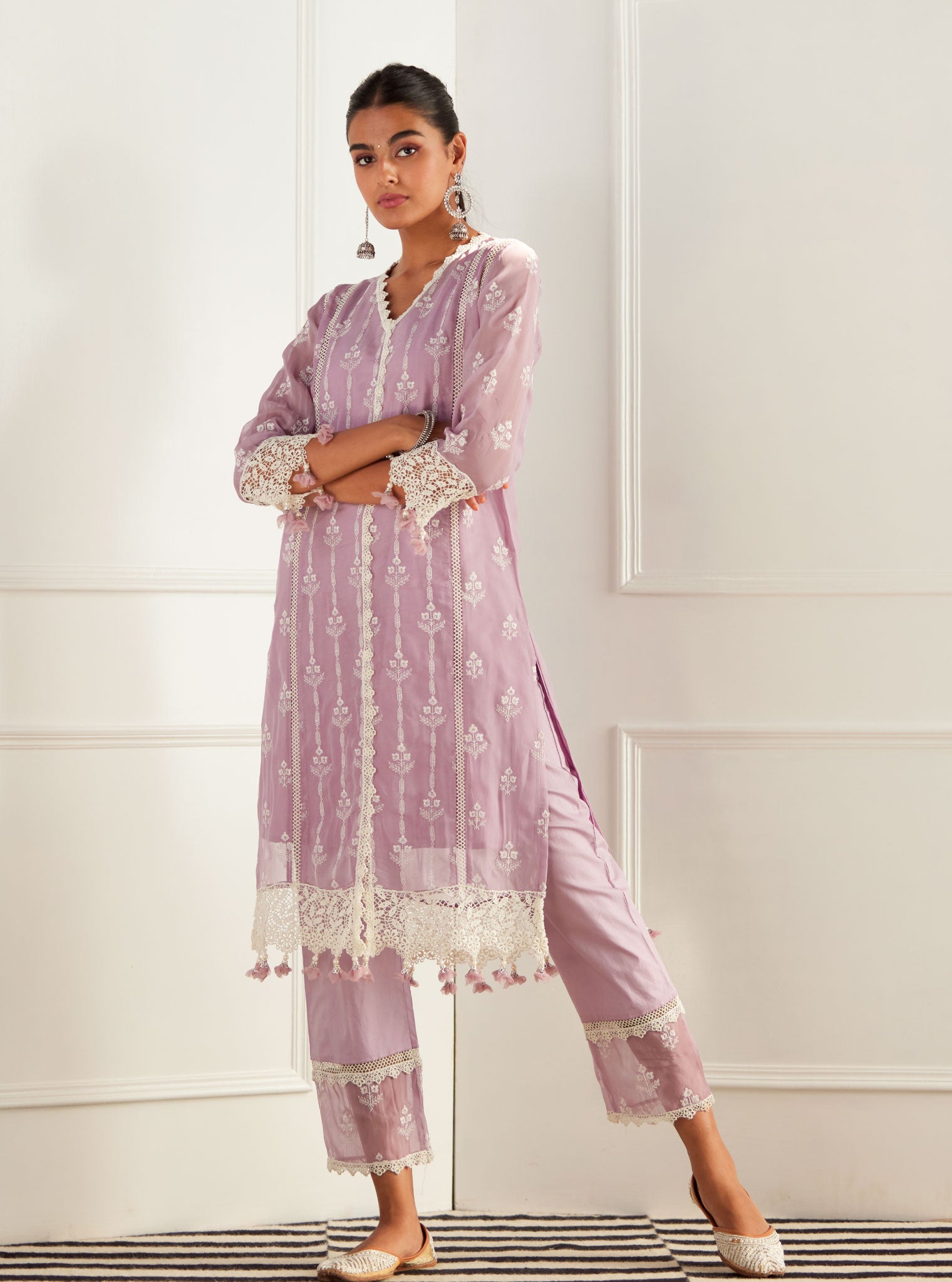 Mulmul Organza Jolene Lilac Kurta With Cotton Jolene Lilac Pant