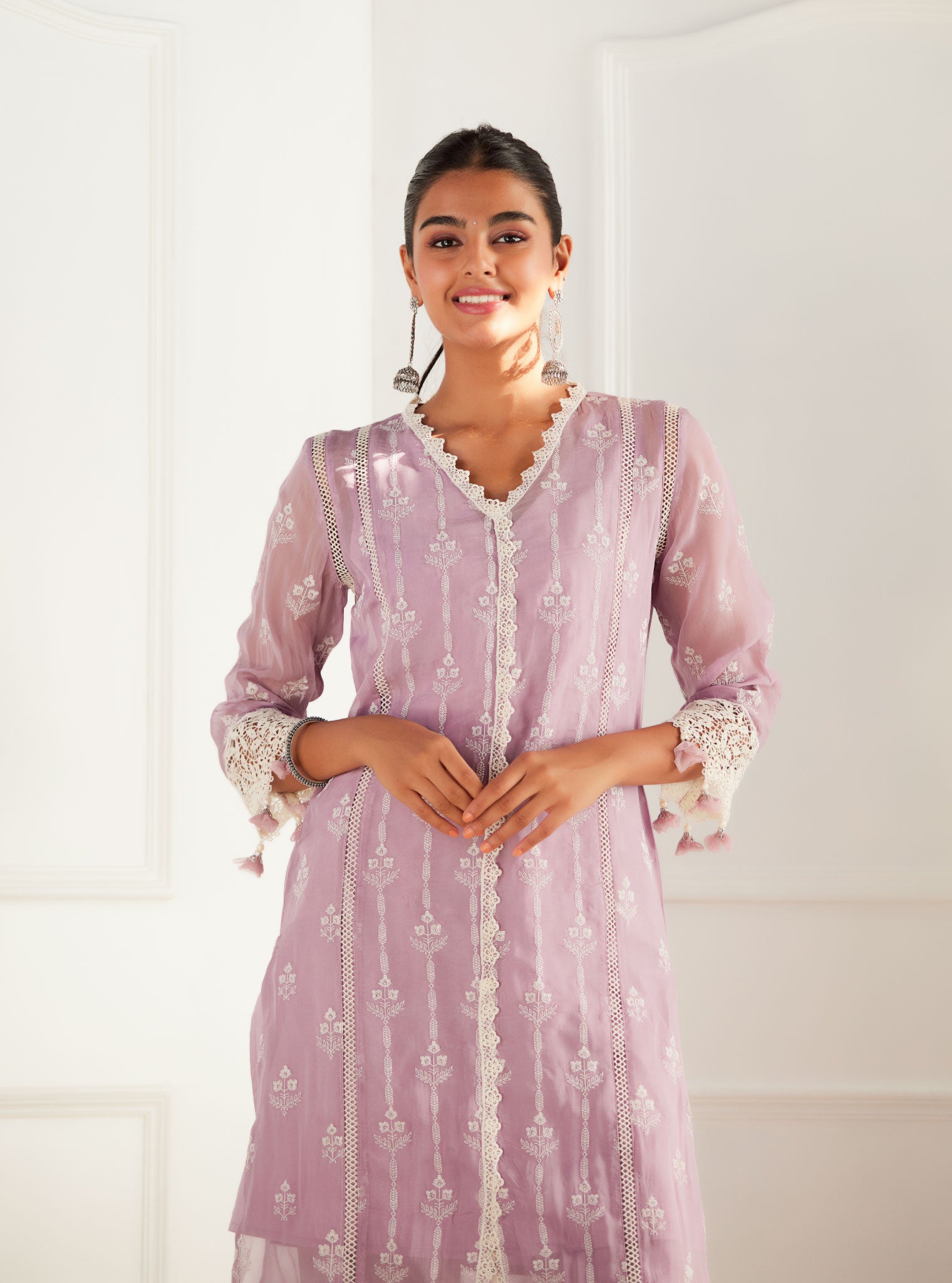 Mulmul Organza Jolene Lilac Kurta With Cotton Jolene Lilac Pant