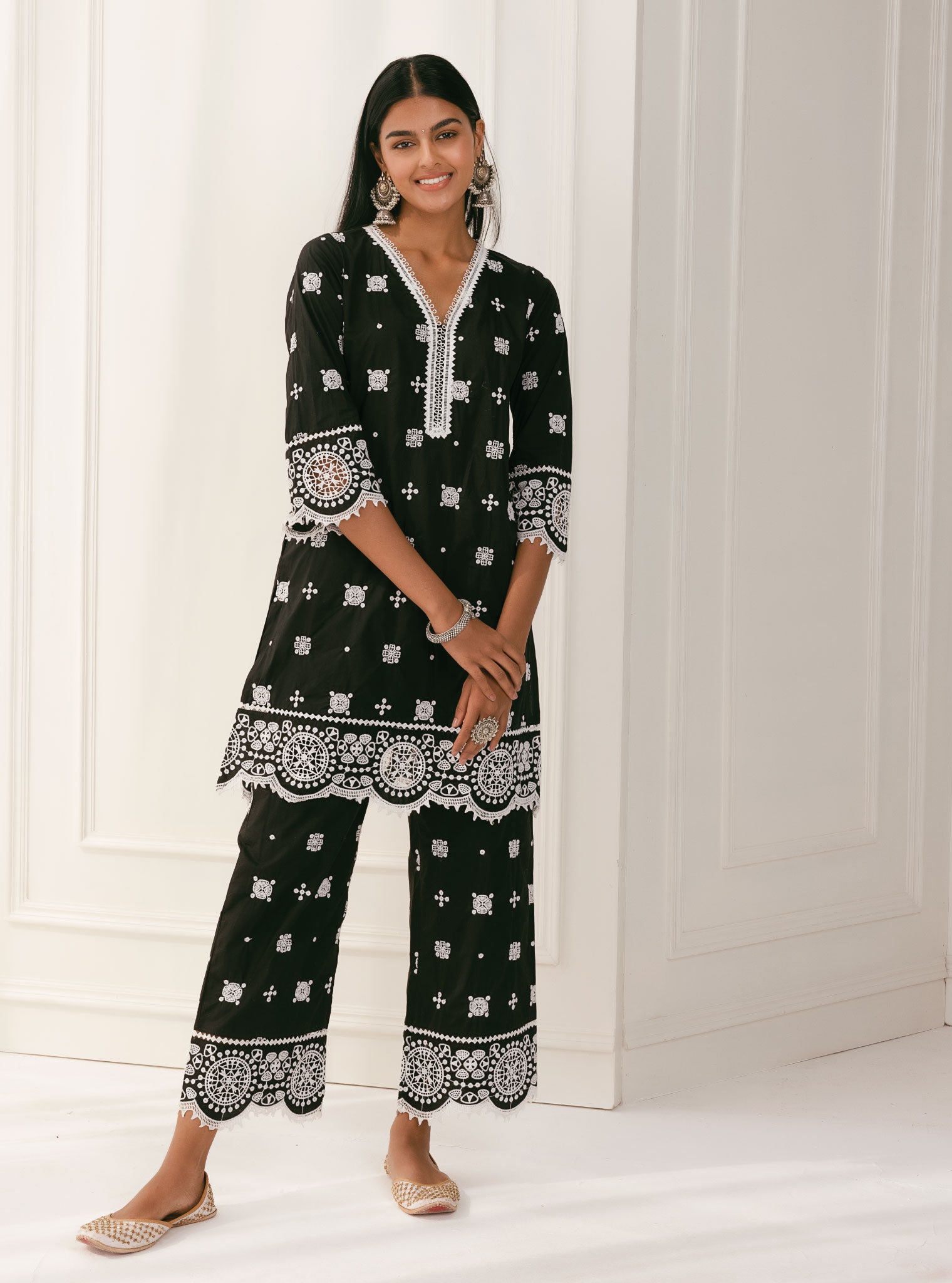 Mulmul Cotton Leh Black Kurta