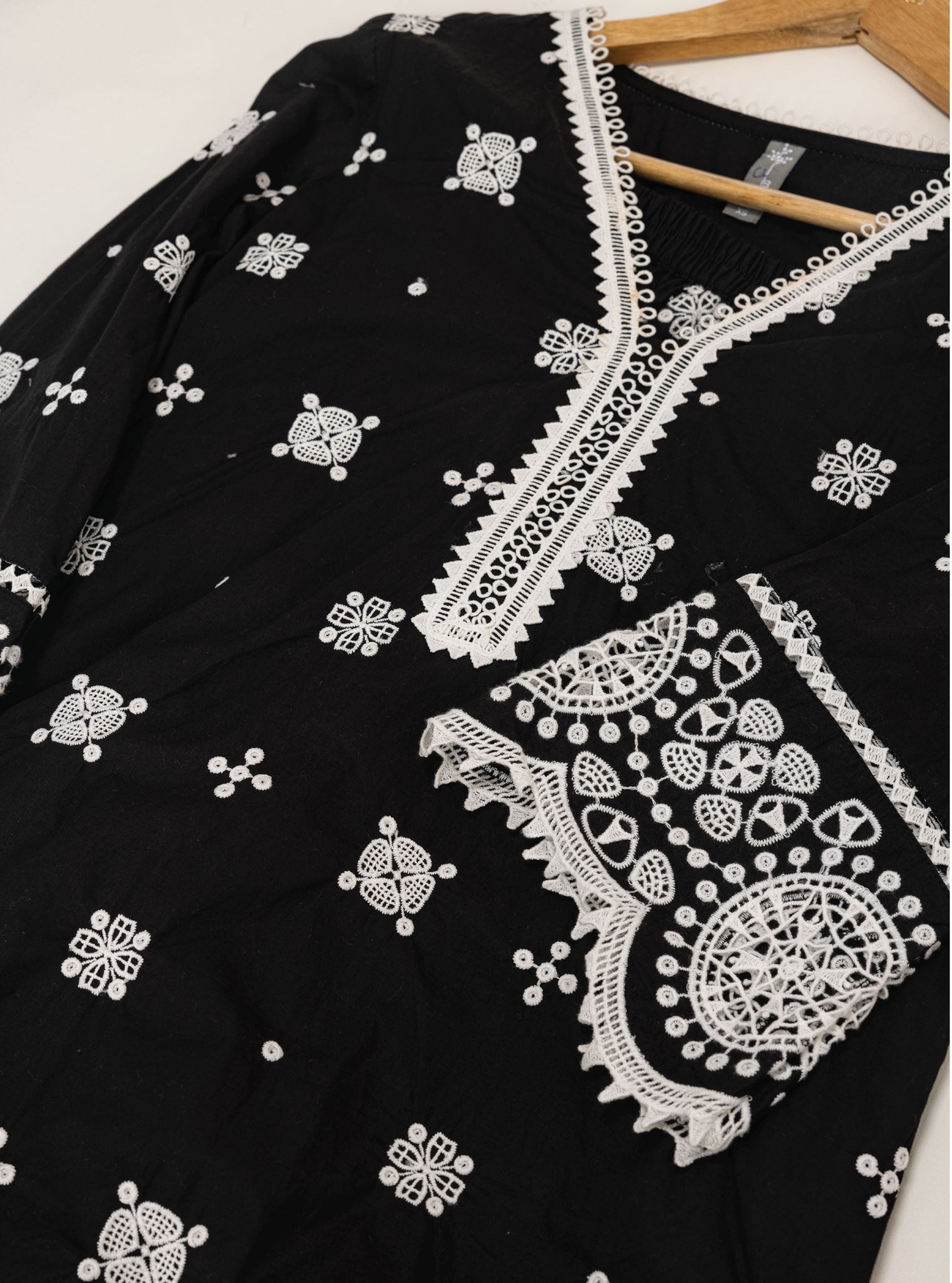 Mulmul Cotton Leh Black Kurta
