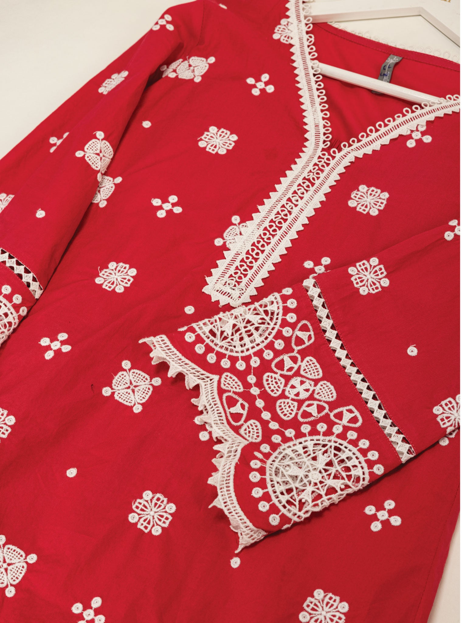 Mulmul Cotton Leh Red Kurta With Leh Red Palazzo