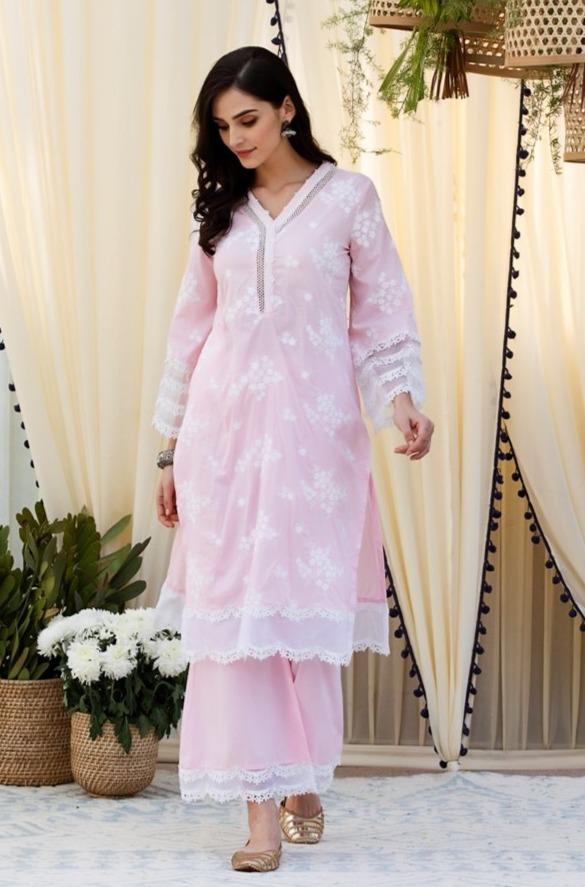 Mulmul Cotton Lola Kurta With Lola Palazzo