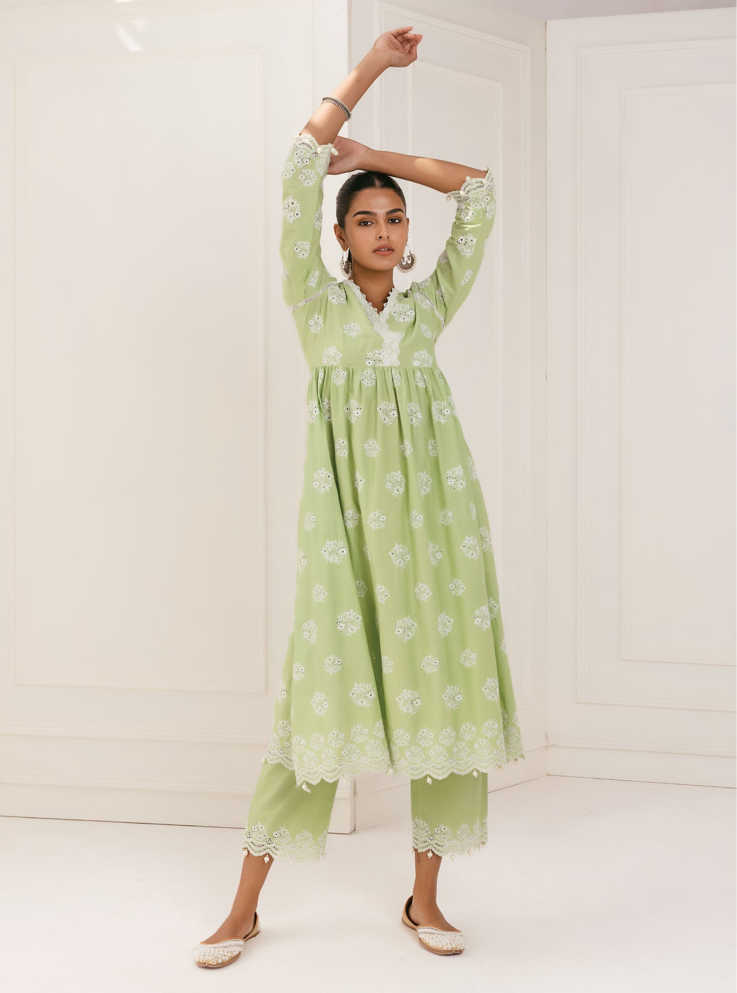Mulmul Cotton Malana Green Kurta