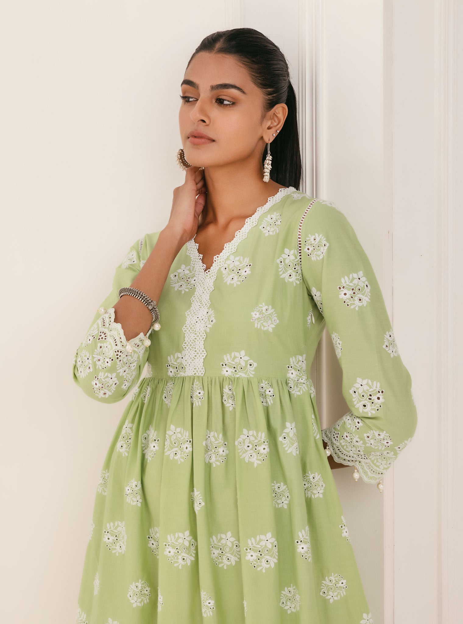 Mulmul Cotton Malana Green Kurta