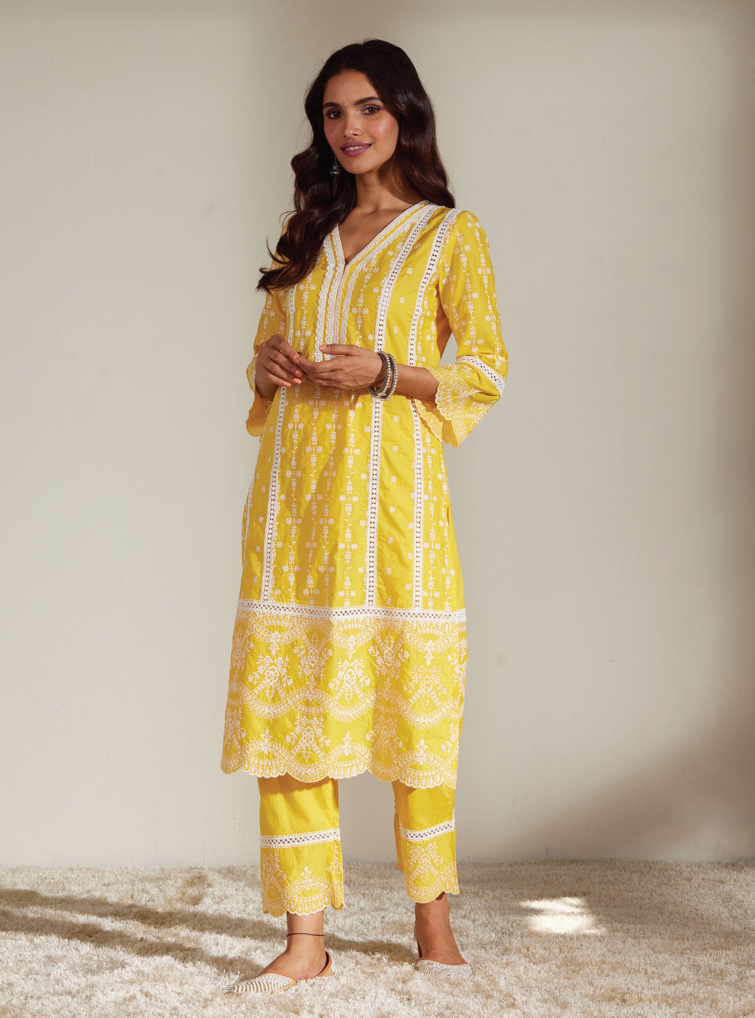 Mulmul Cotton Melanie Mango Kurta With Melanie Mango Pant