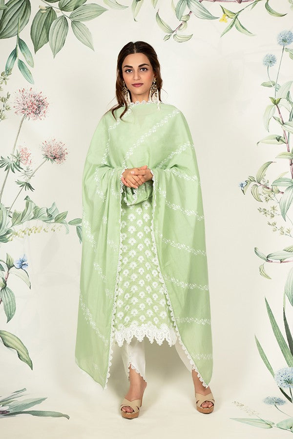 Daigonal Embroidered Chunni Green