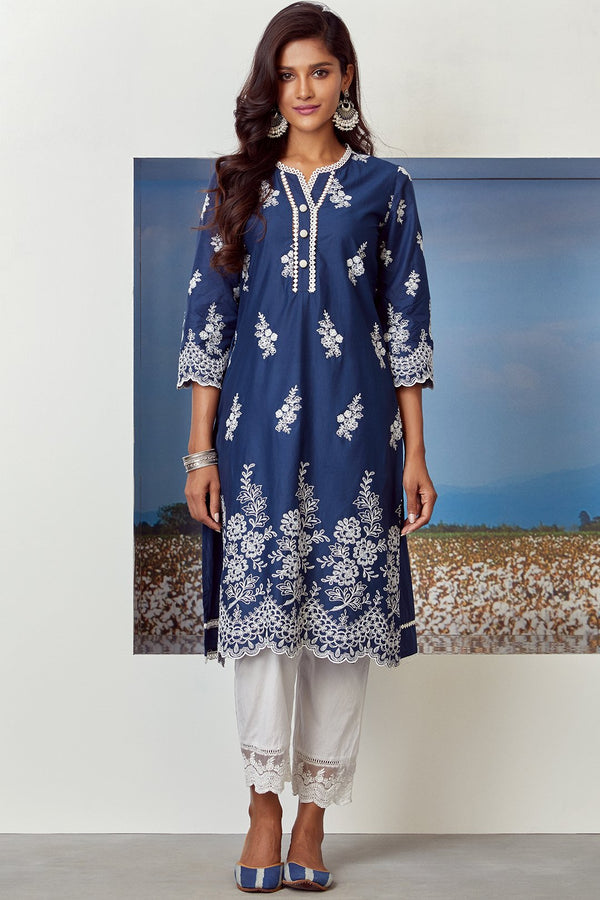 Mulmul Supima Cotton Floral Organza Pyajama White main image 1